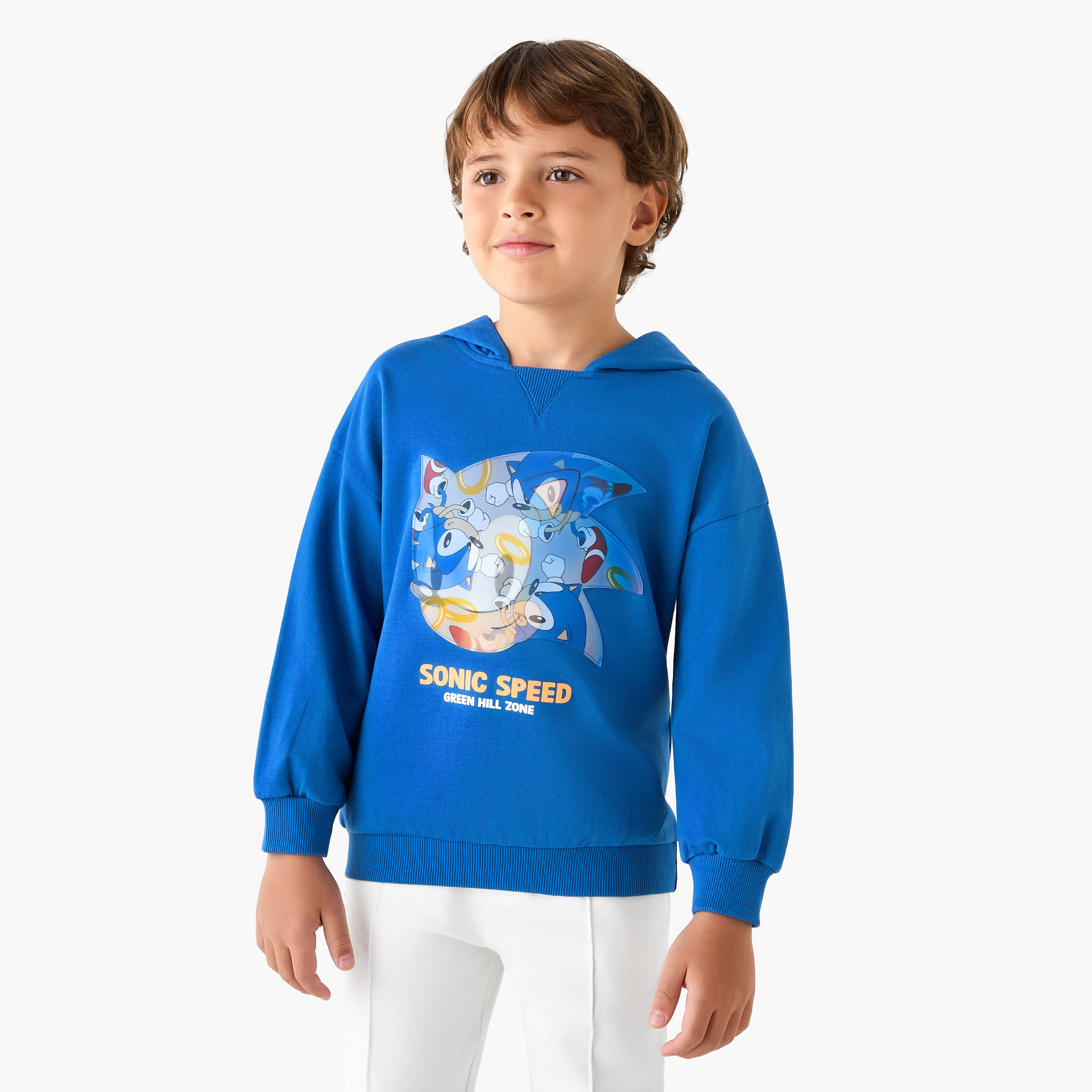 Sonic the Hedgehog Print Hooded Sweatshirt with Long Sleeves-boys-clothing-sweatshirts-image-1