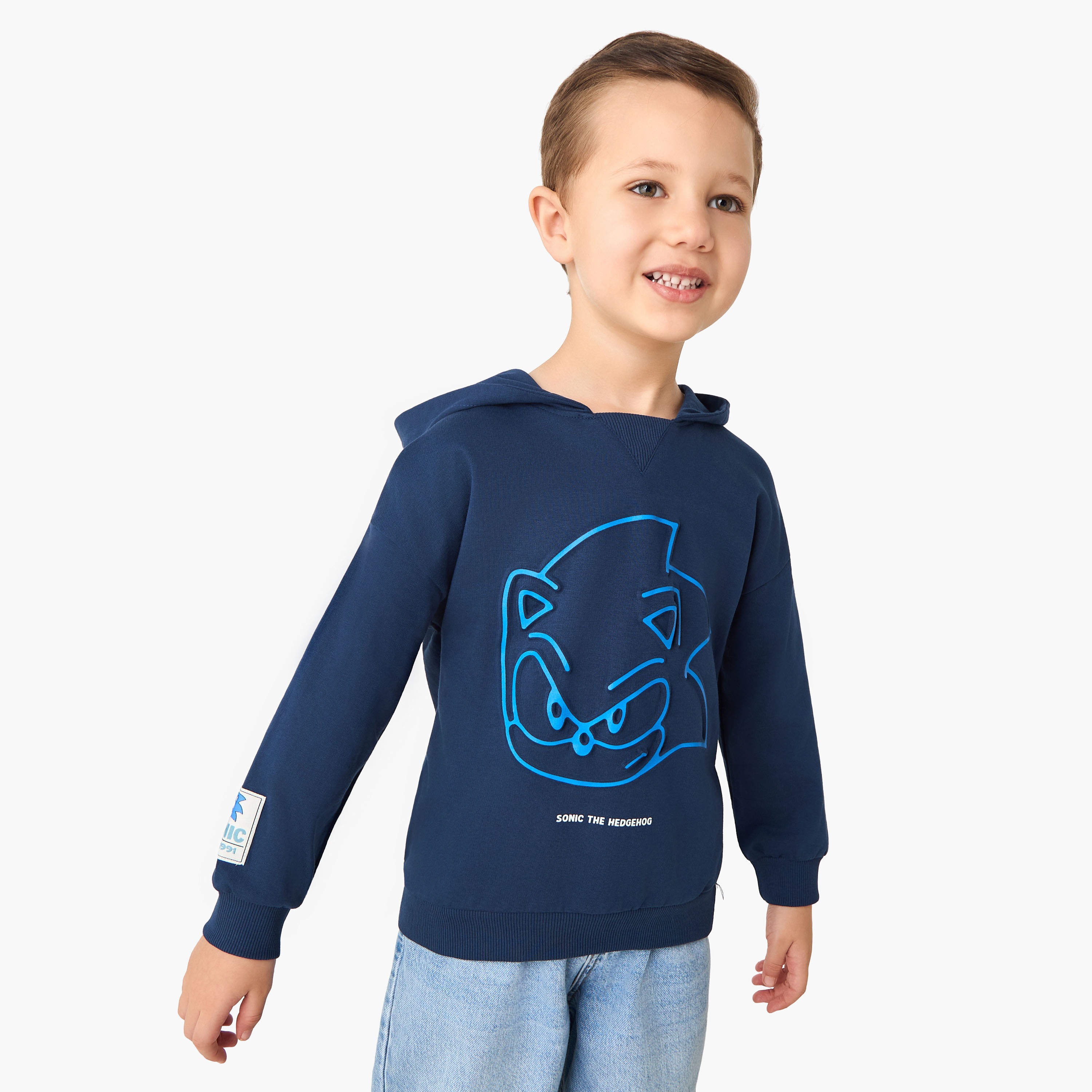 Sonic The Hedgehog Print Hoodie with Long Sleeves-boys-clothing-sweatshirts-image-1