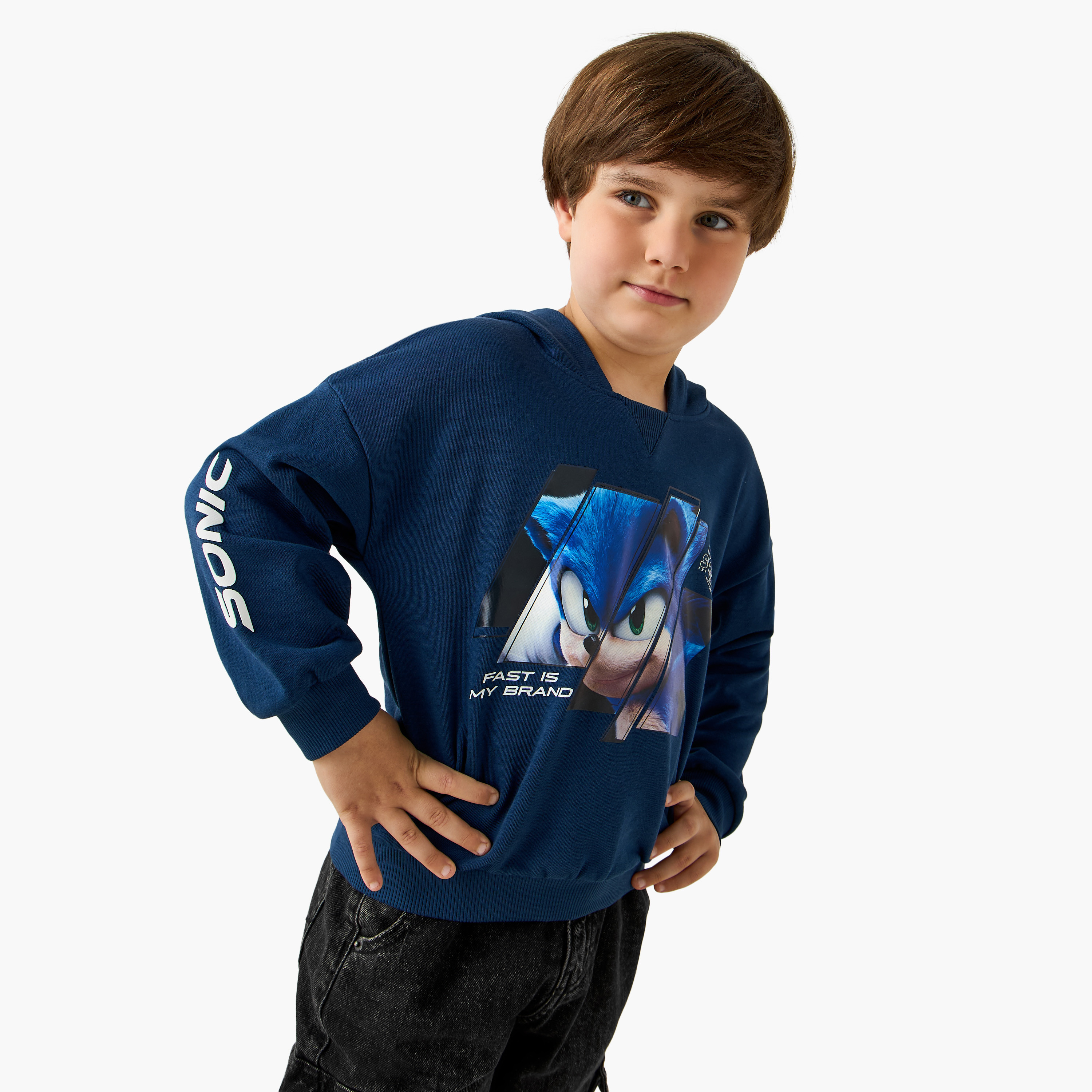 Sonic the Hedgehog Print Hooded Sweatshirt with Long Sleeves-boys-clothing-sweatshirts-image-1
