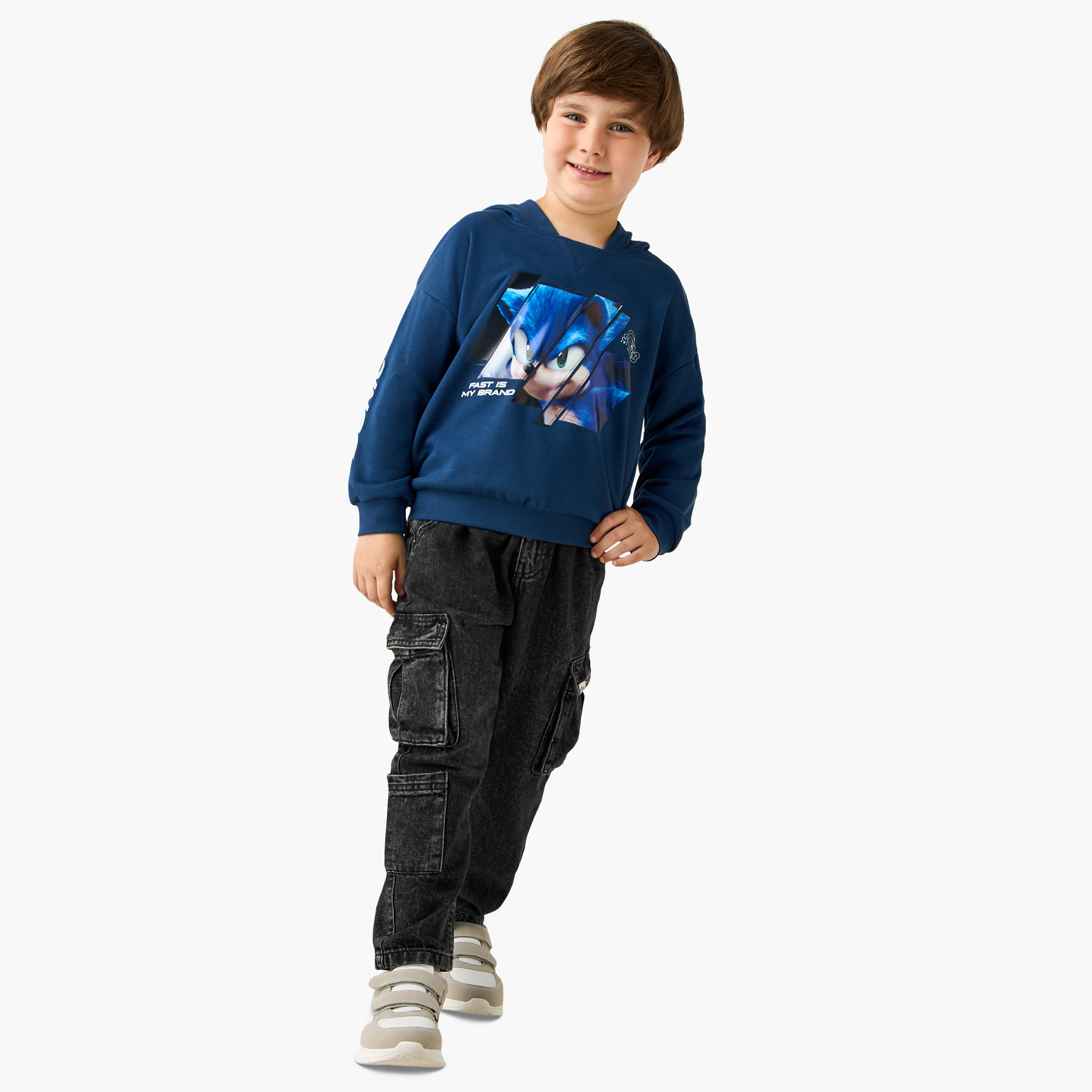 Sonic the Hedgehog Print Hooded Sweatshirt with Long Sleeves-boys-clothing-sweatshirts-image-2