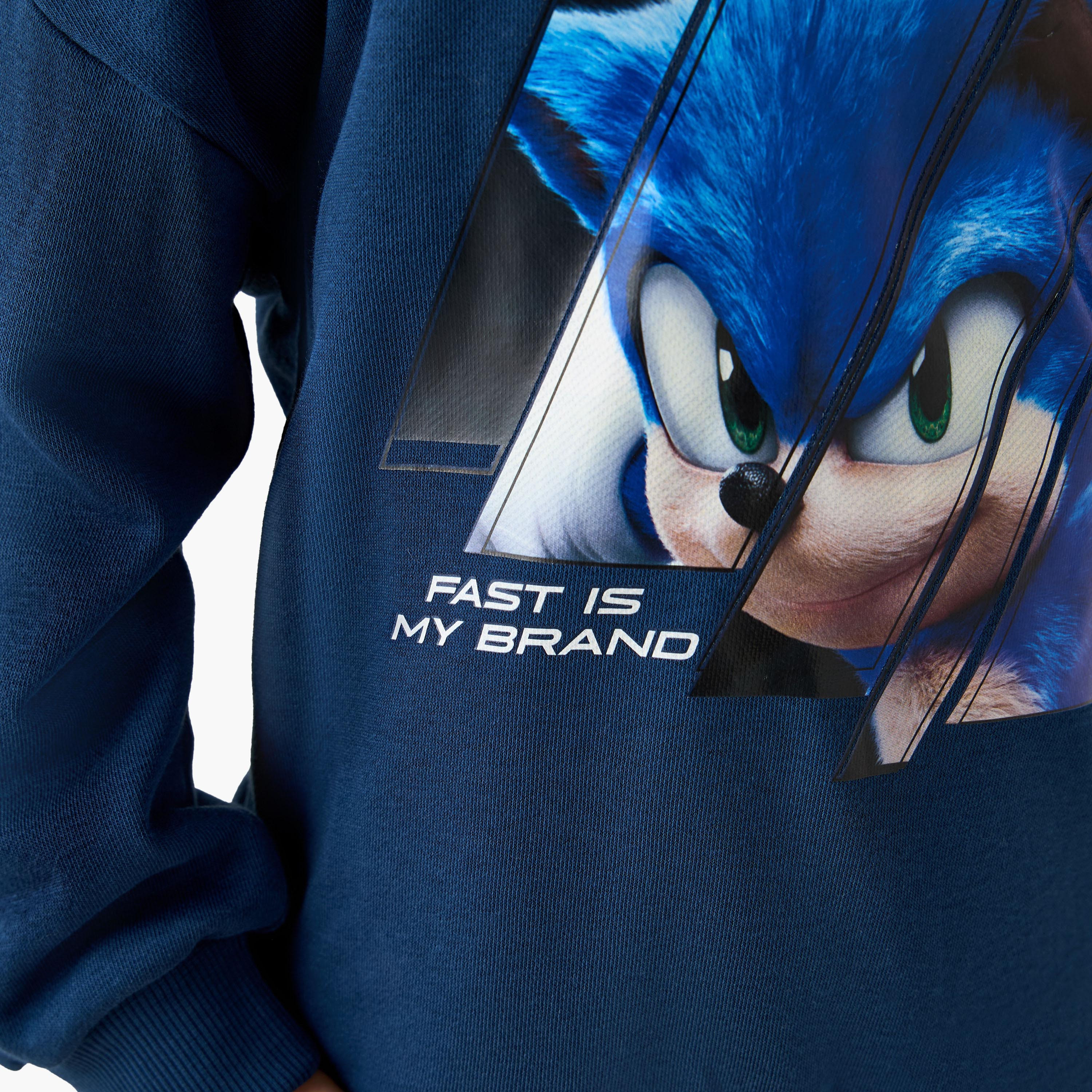 Sonic the Hedgehog Print Hooded Sweatshirt with Long Sleeves-boys-clothing-sweatshirts-image-4