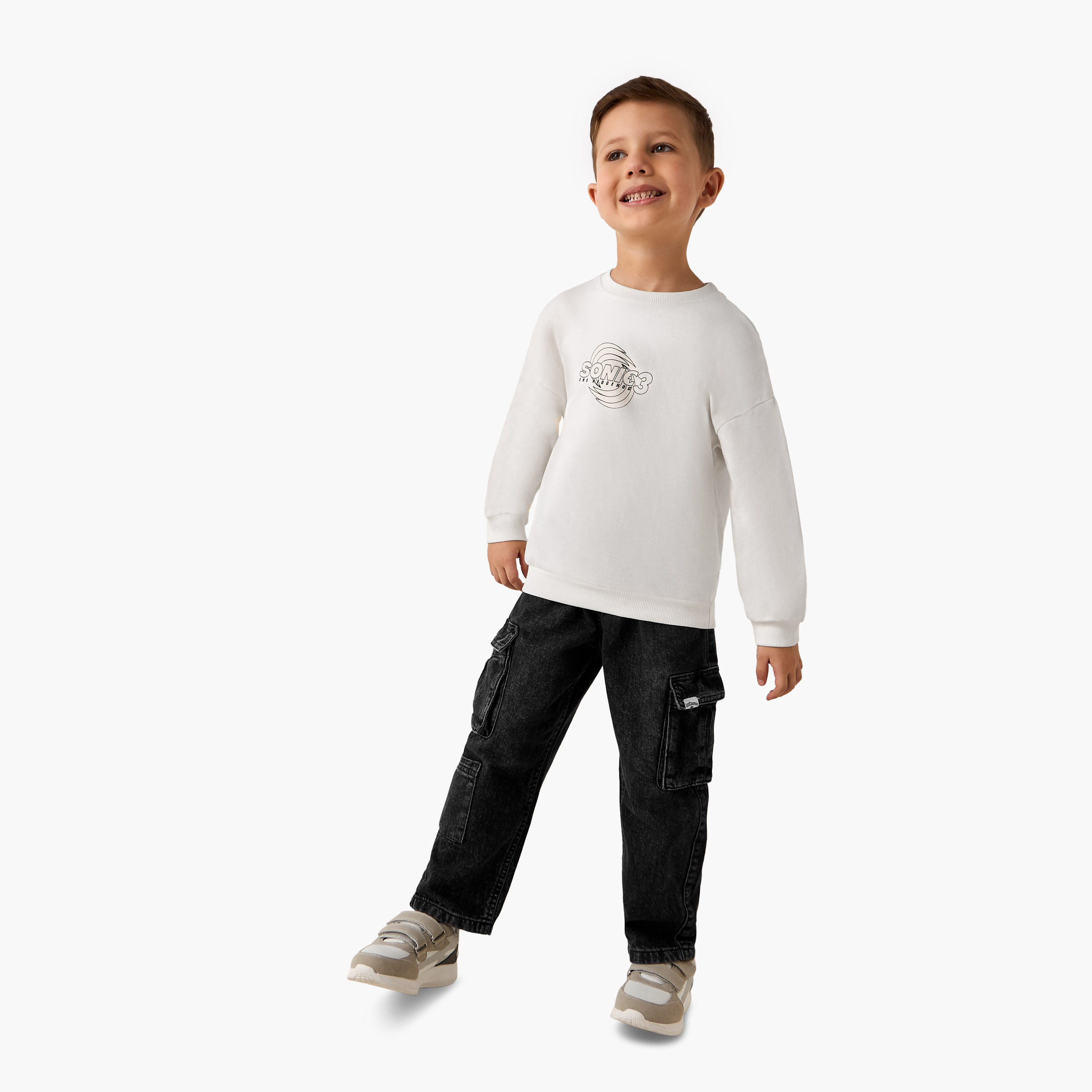 Sonic Print Sweatshirt with Long Sleeves-boys-clothing-sweatshirts-image-2