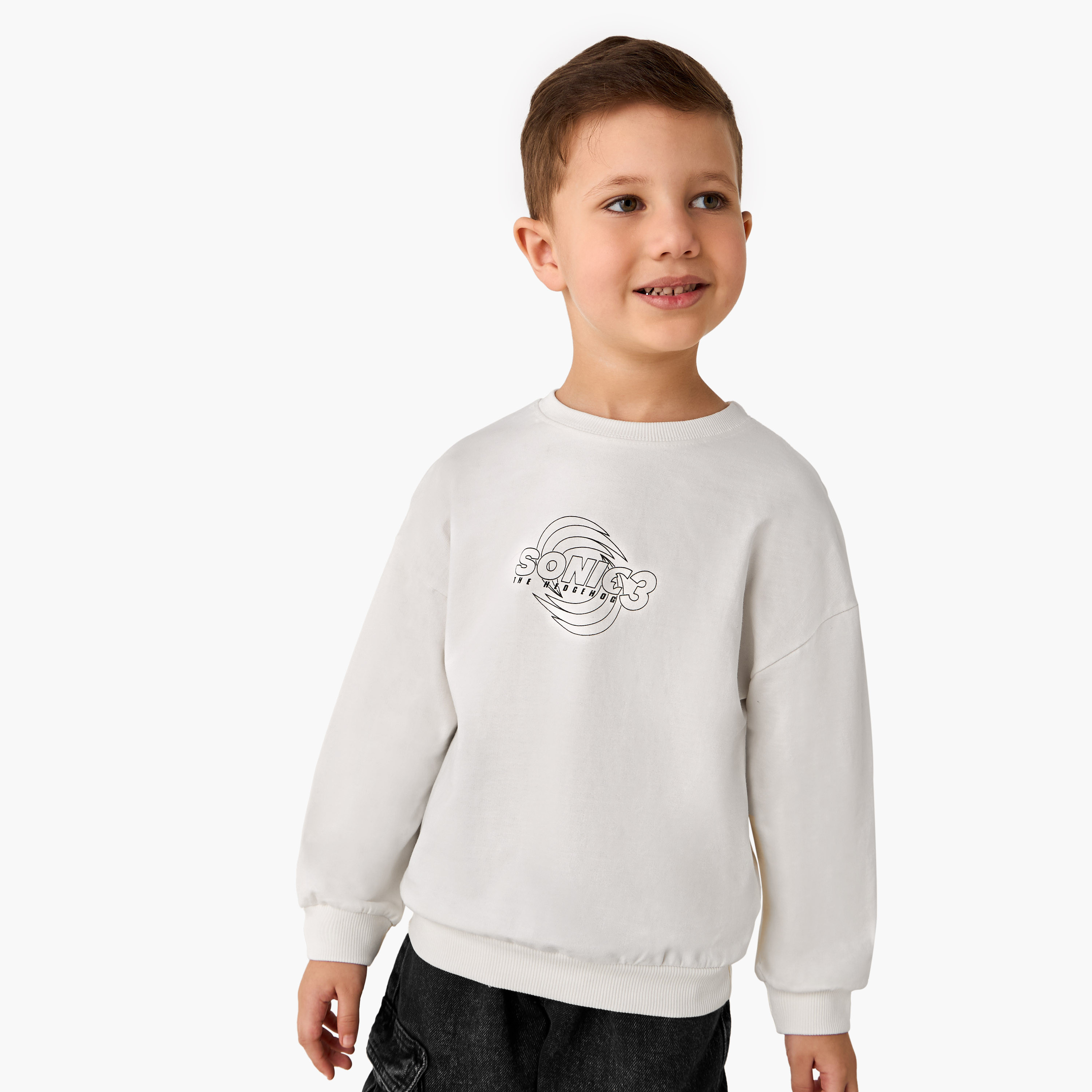 Sonic Print Sweatshirt with Long Sleeves-boys-clothing-sweatshirts-image-3