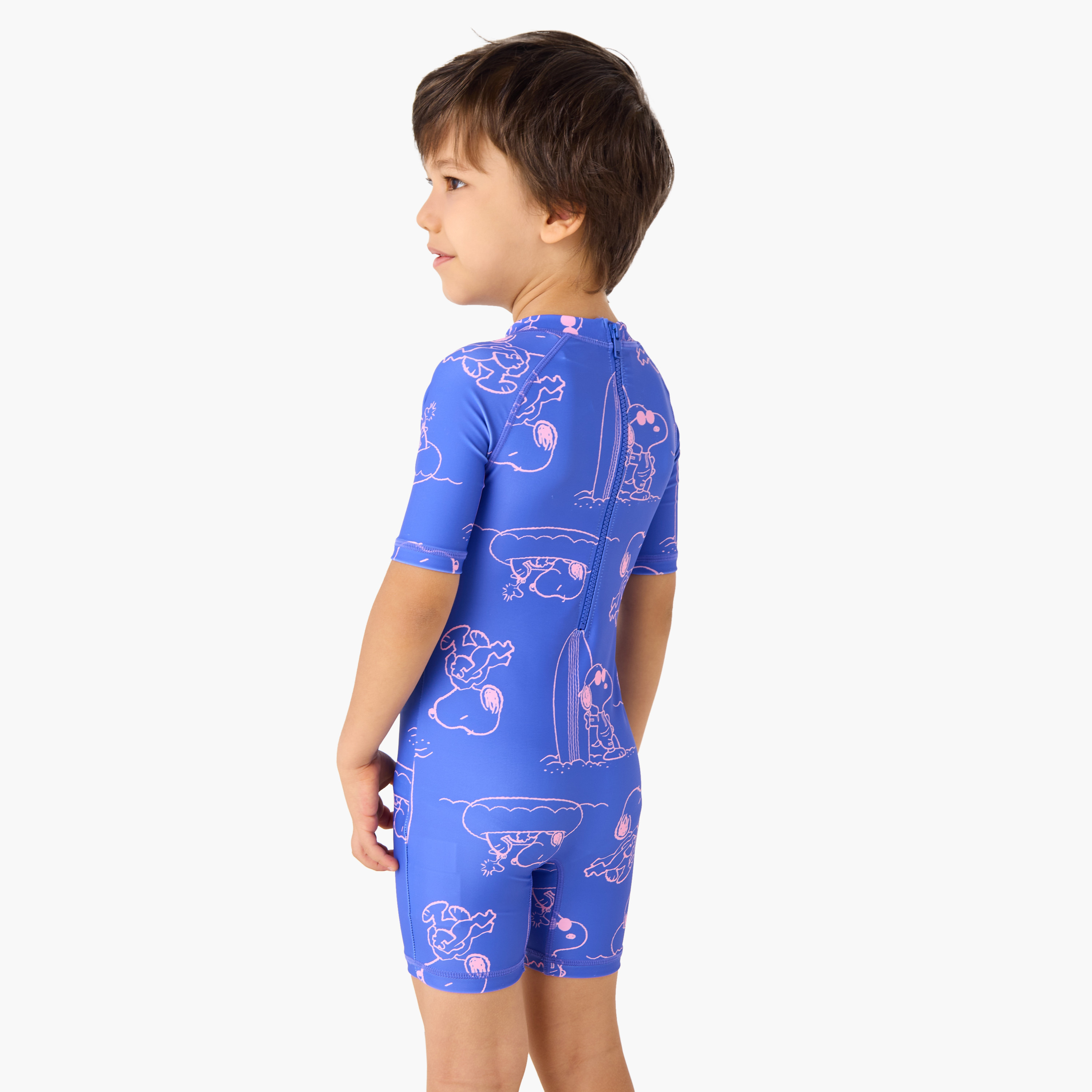 All-Over Snoopy Dog Print Swimsuit with Raglan Sleeves and Zip Closure-sports-boys-clothing-swimwear-image-3