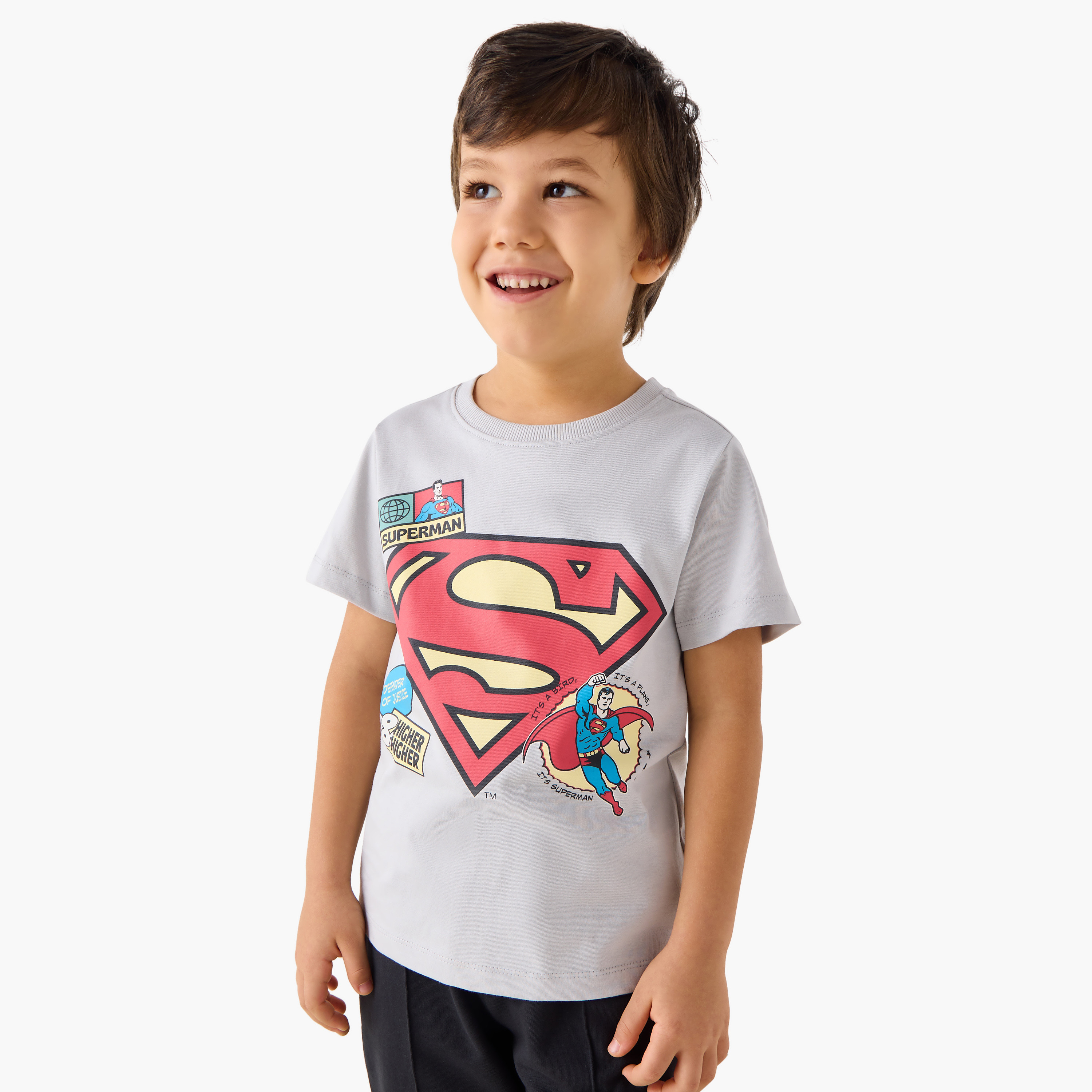 Superman Print Crew Neck T-shirt with Short Sleeves-boys-clothing-tshirtsandpolos-image-1