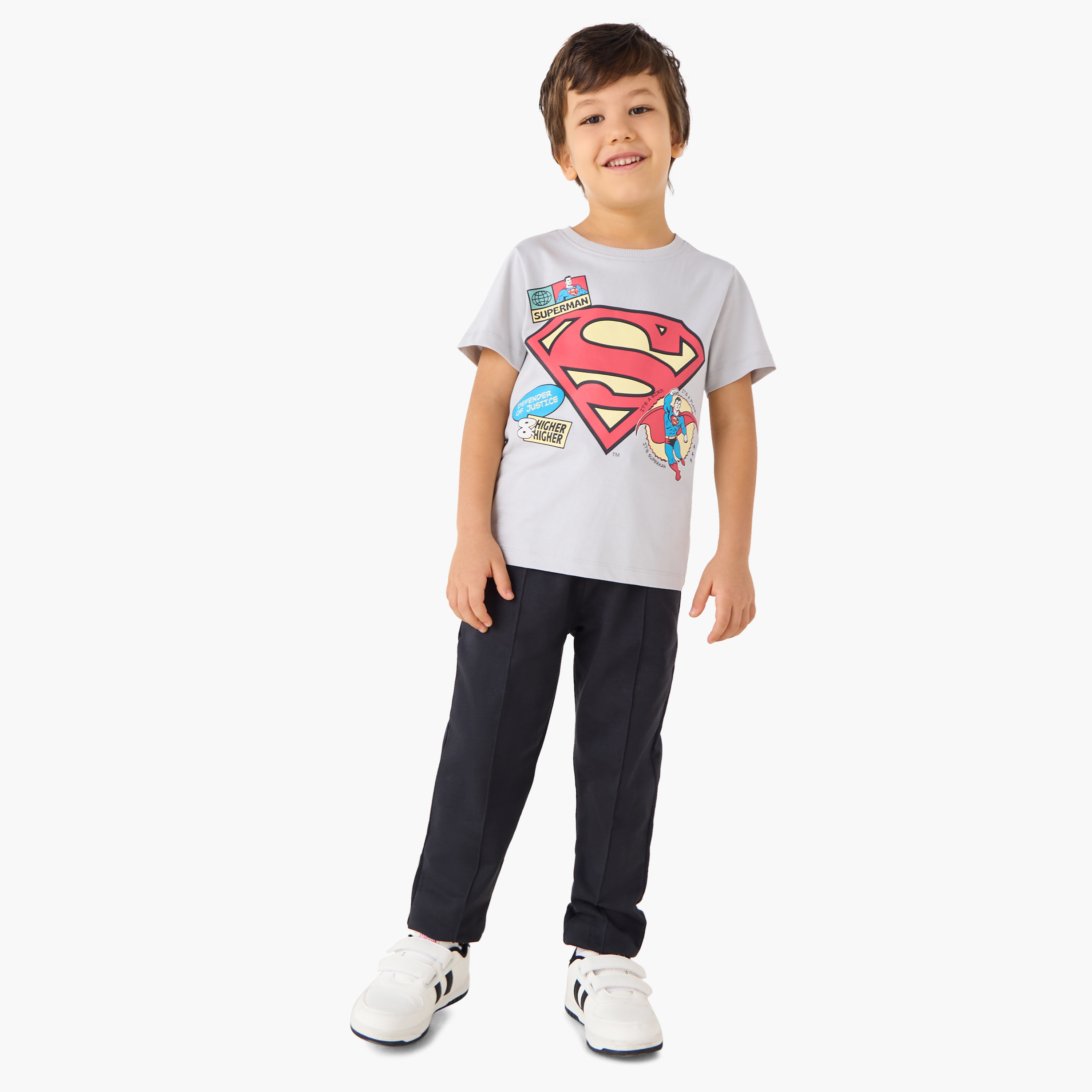 Superman Print Crew Neck T-shirt with Short Sleeves-boys-clothing-tshirtsandpolos-image-2