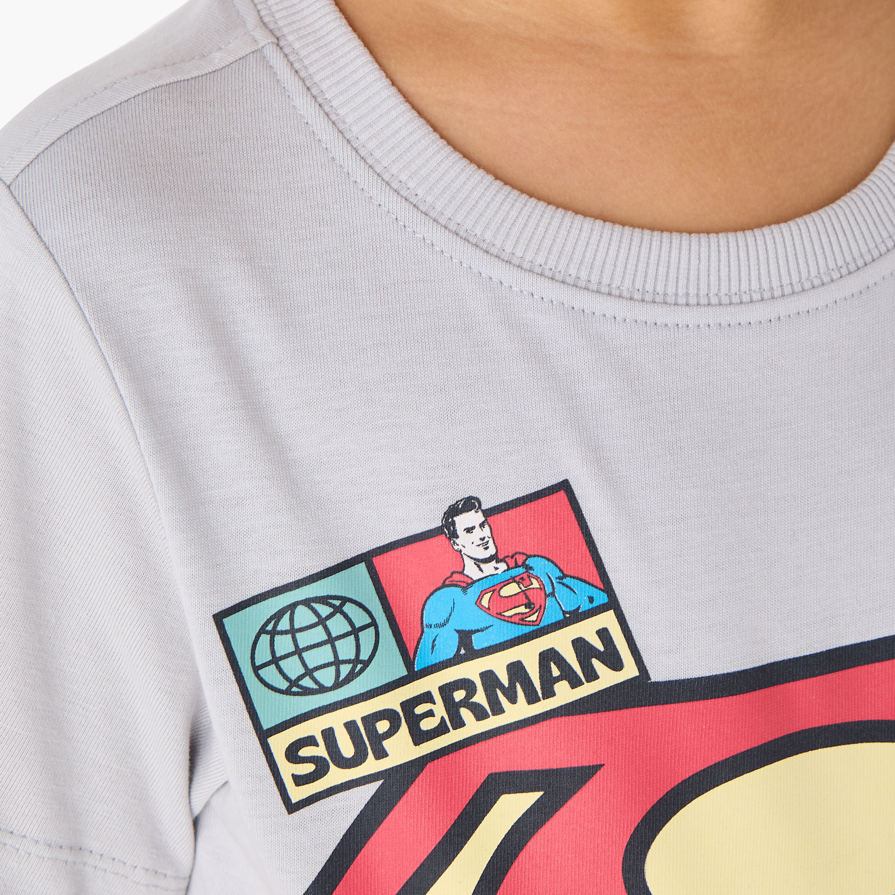Superman Print Crew Neck T-shirt with Short Sleeves-boys-clothing-tshirtsandpolos-image-5