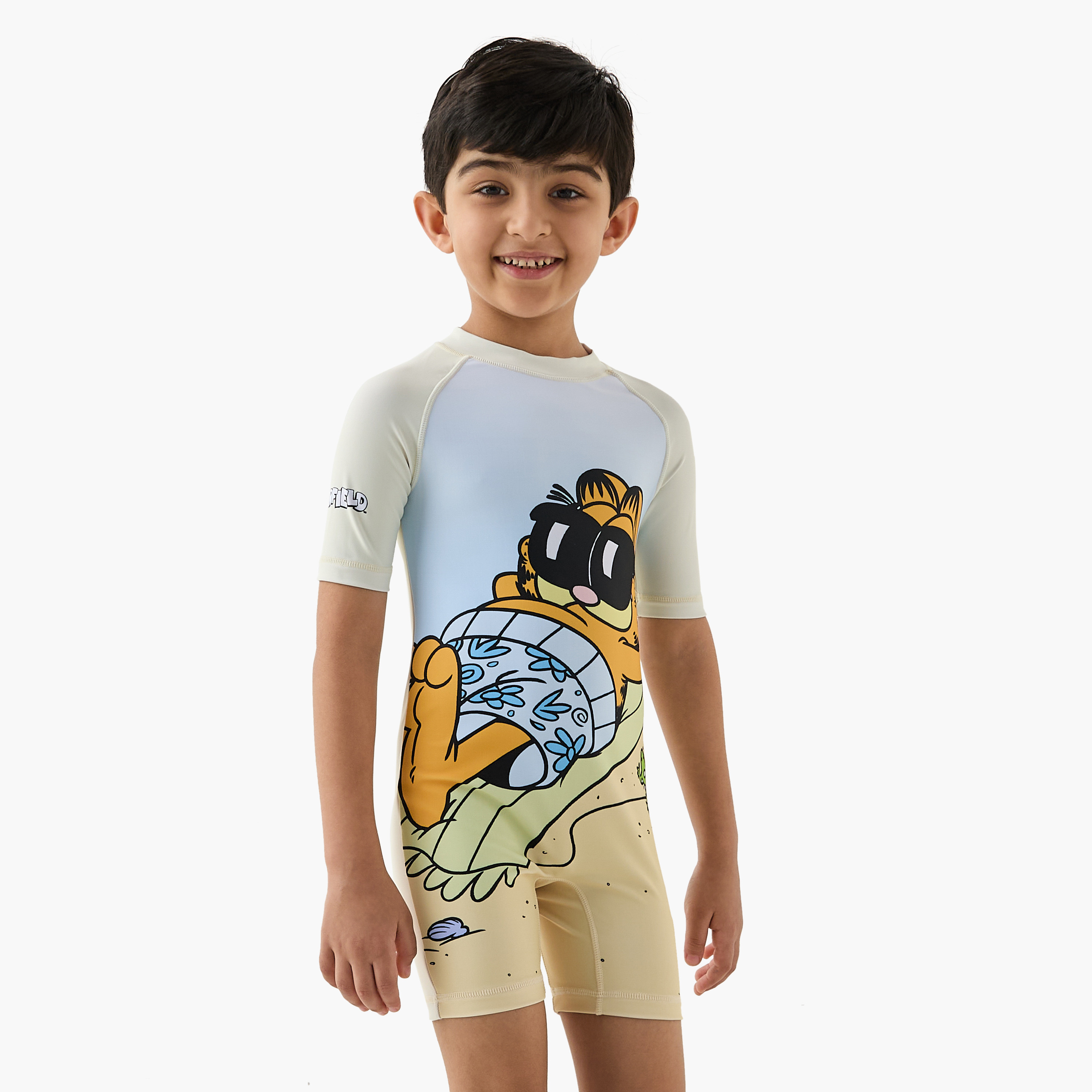Nickelodeon Garfield Print Swimsuit with Zip Closure-sports-boys-clothing-swimwear-image-1