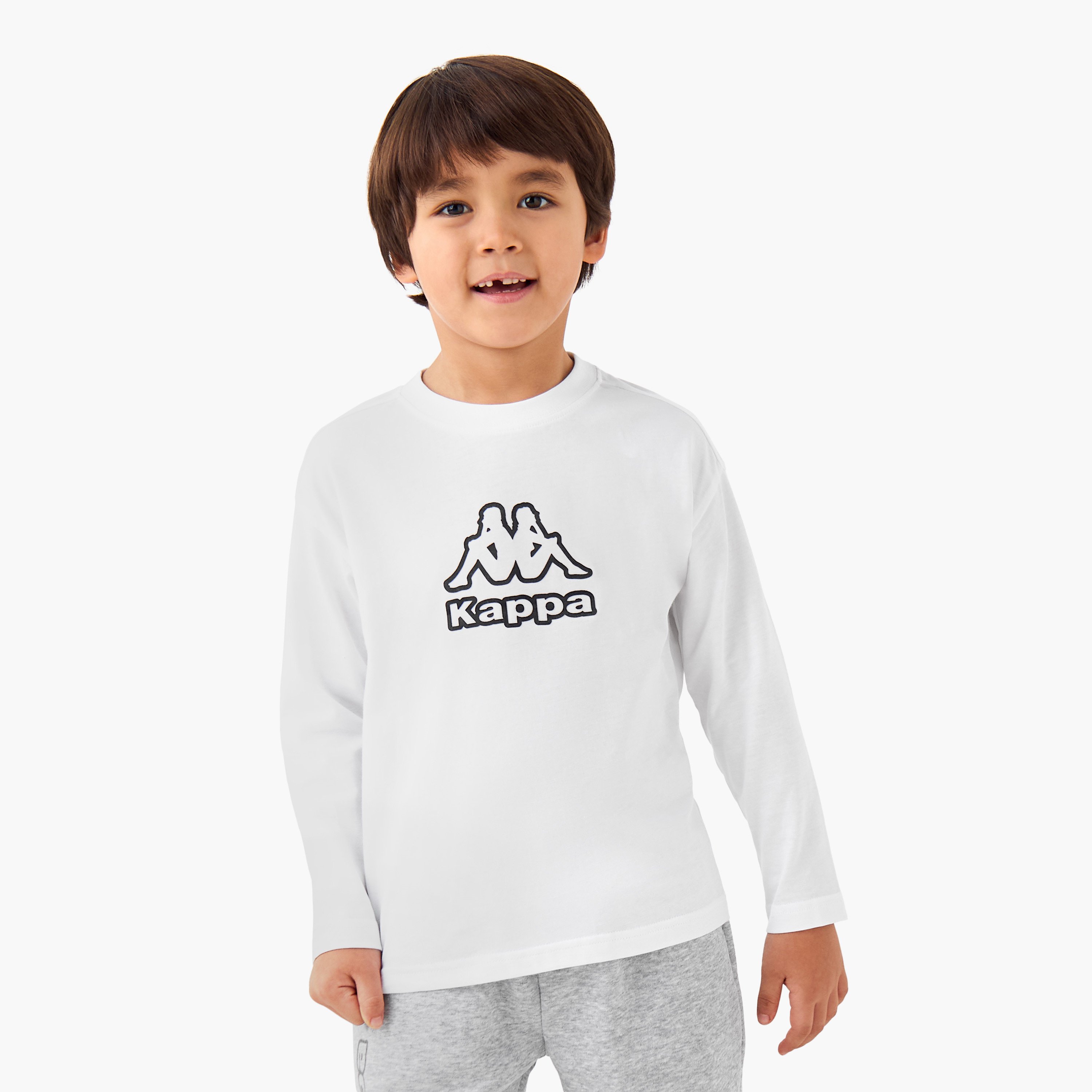 تيشيرت قطن بياقة ضيقة وأكمام طويلة وطبعات شعار للأولاد من كابا-sports-boys-clothing-tops-image-6