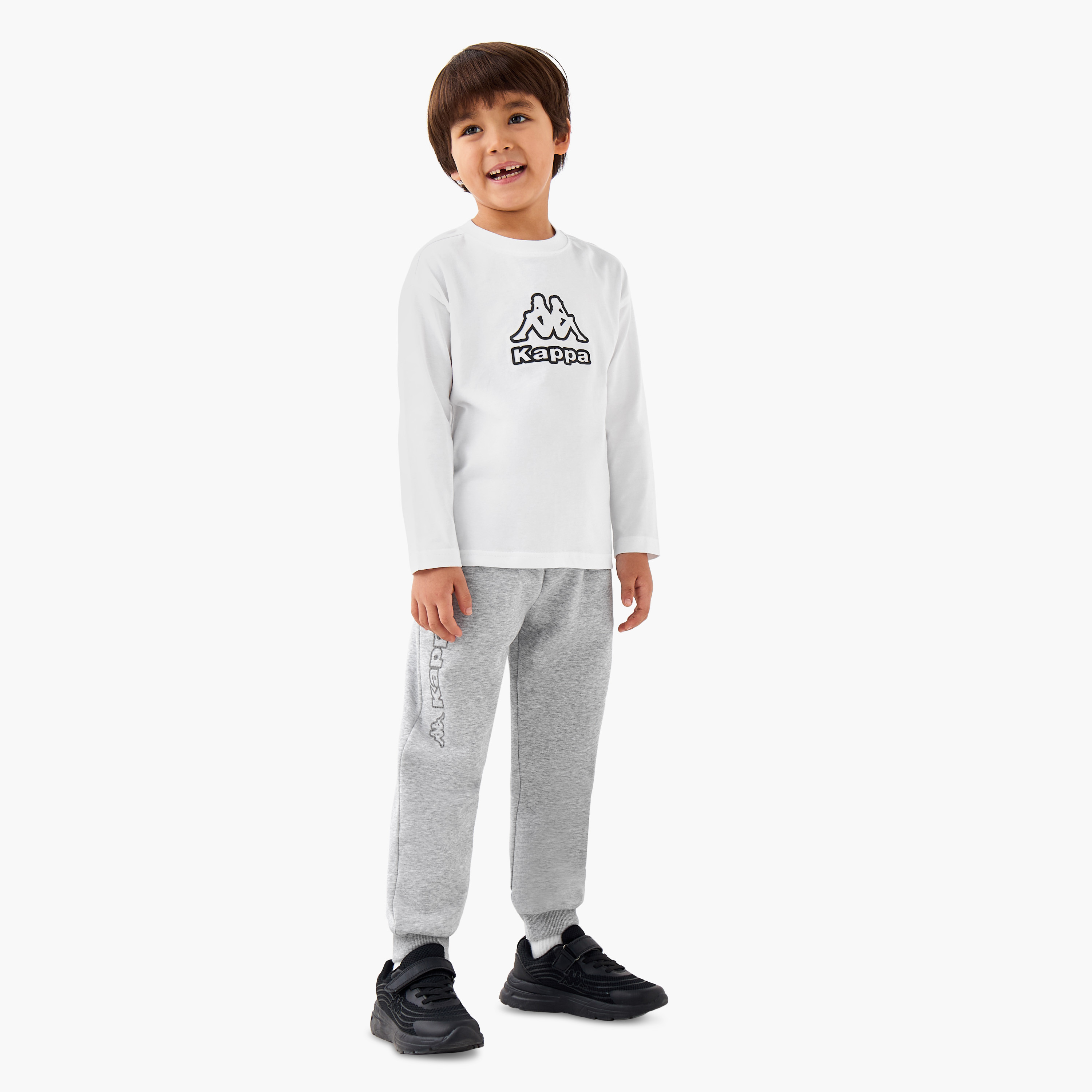 تيشيرت قطن بياقة ضيقة وأكمام طويلة وطبعات شعار للأولاد من كابا-sports-boys-clothing-tops-image-7