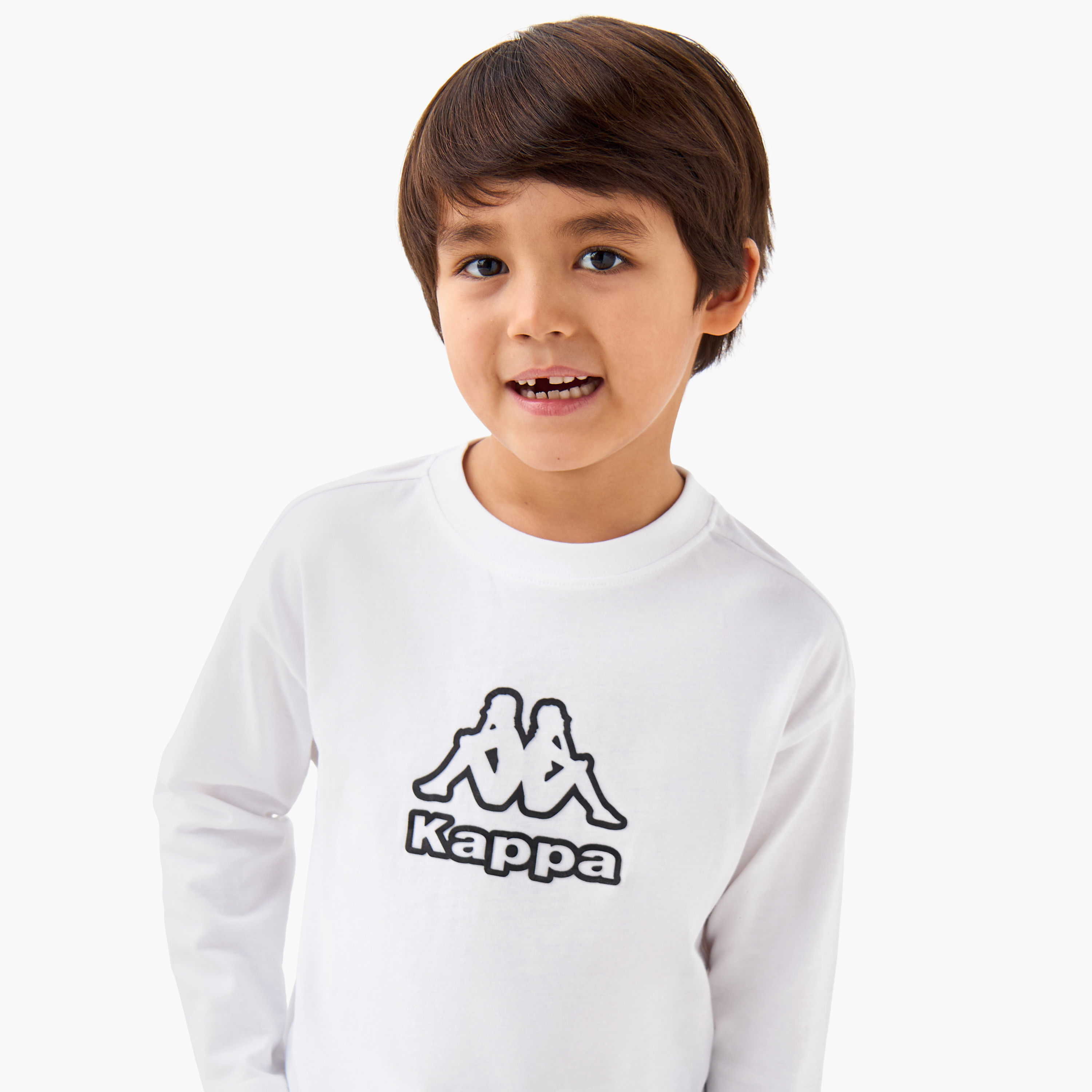 تيشيرت قطن بياقة ضيقة وأكمام طويلة وطبعات شعار للأولاد من كابا-sports-boys-clothing-tops-image-9