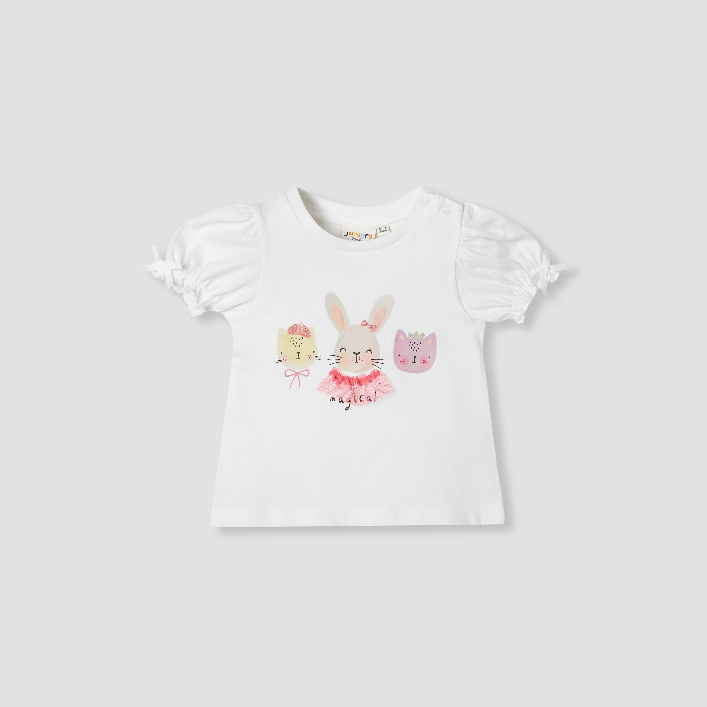 Juniors Printed T-shirt with Puff Sleeves-baby-girls-clothing-tshirts-image-1