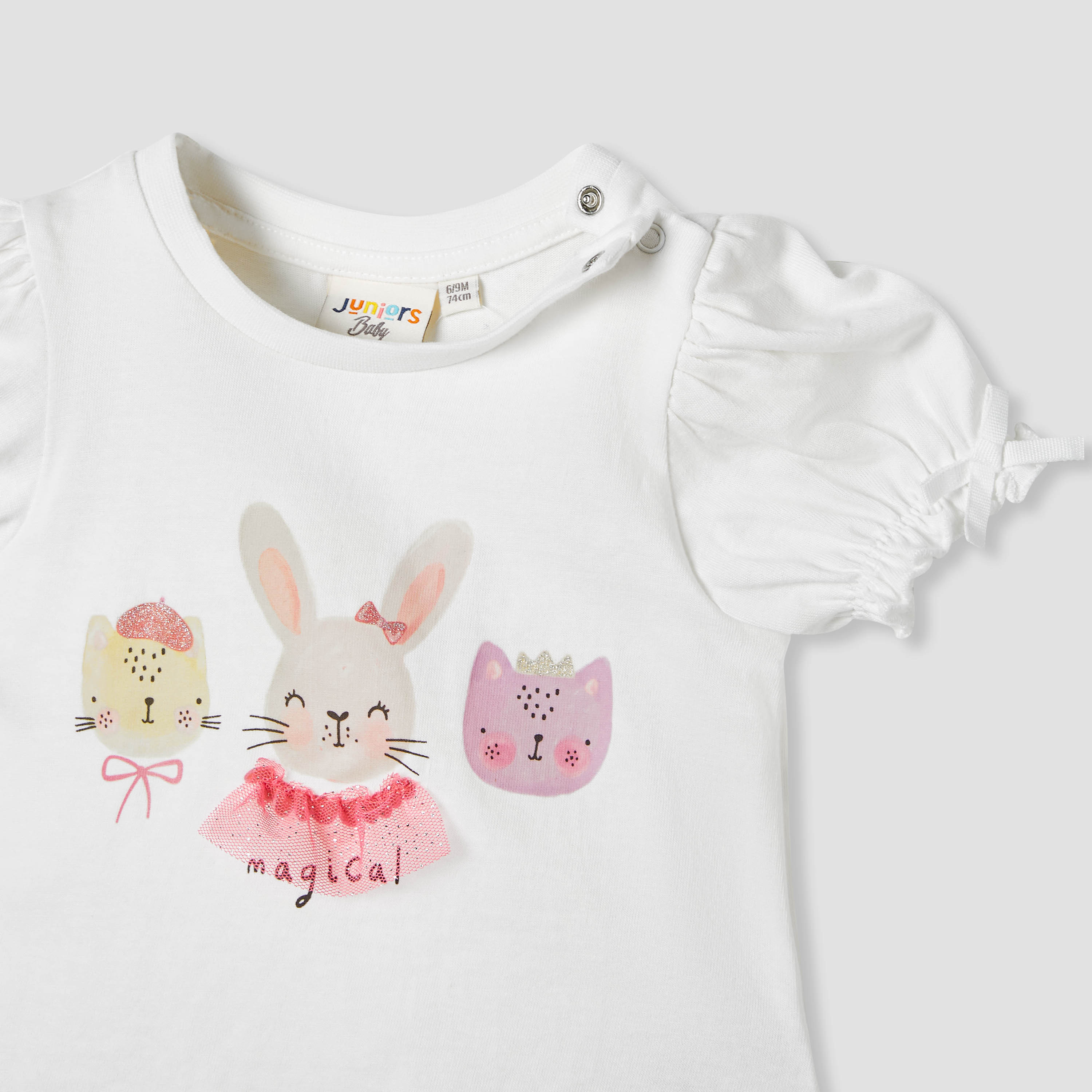 Juniors Printed T-shirt with Puff Sleeves-baby-girls-clothing-tshirts-image-3