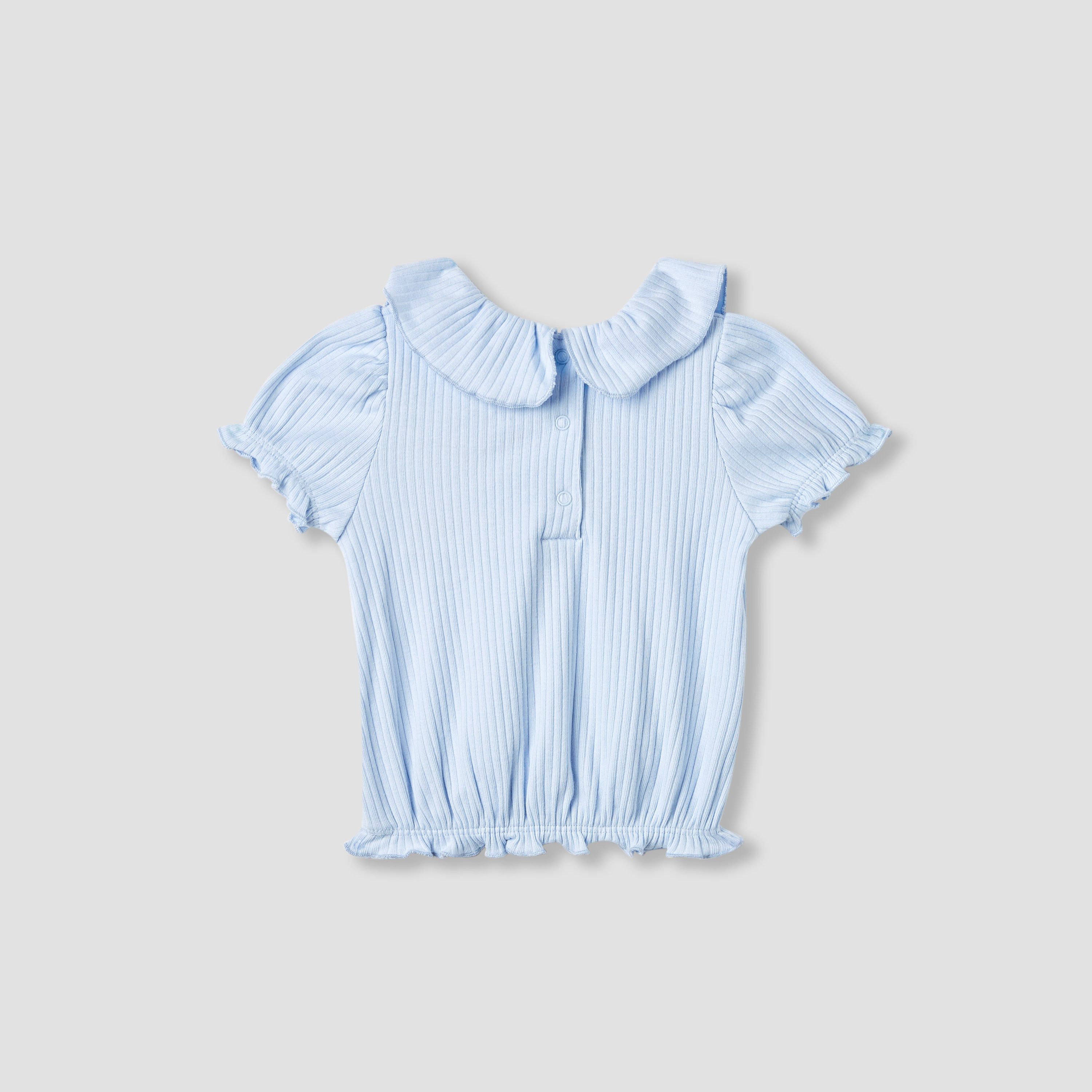 Juniors Ribbed Collared T-shirt with Puff Sleeves-baby-girls-clothing-tshirts-image-2