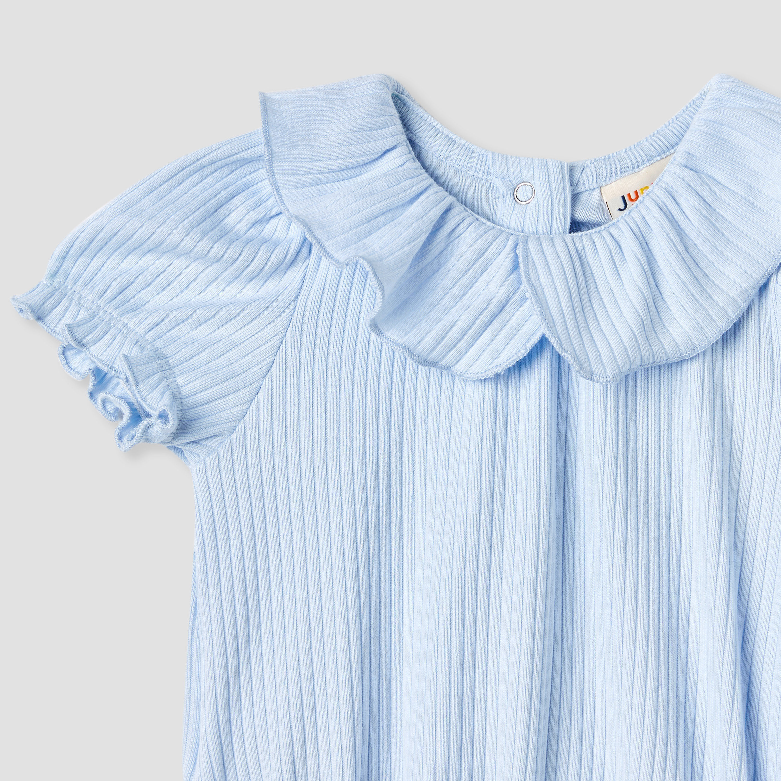 Juniors Ribbed Collared T-shirt with Puff Sleeves-baby-girls-clothing-tshirts-image-3