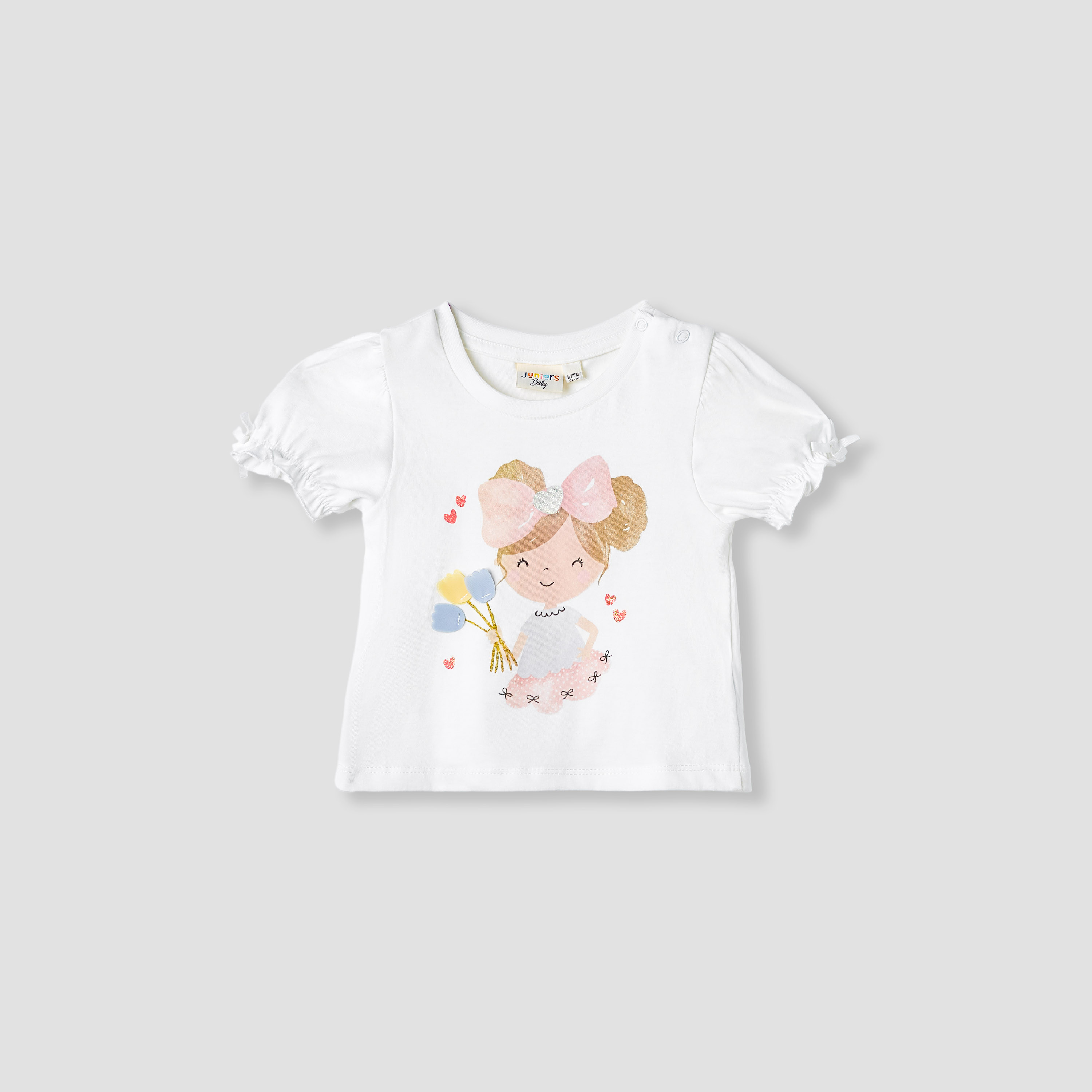 Juniors Printed T-shirt with Puff Sleeves-baby-girls-clothing-tshirts-image-1