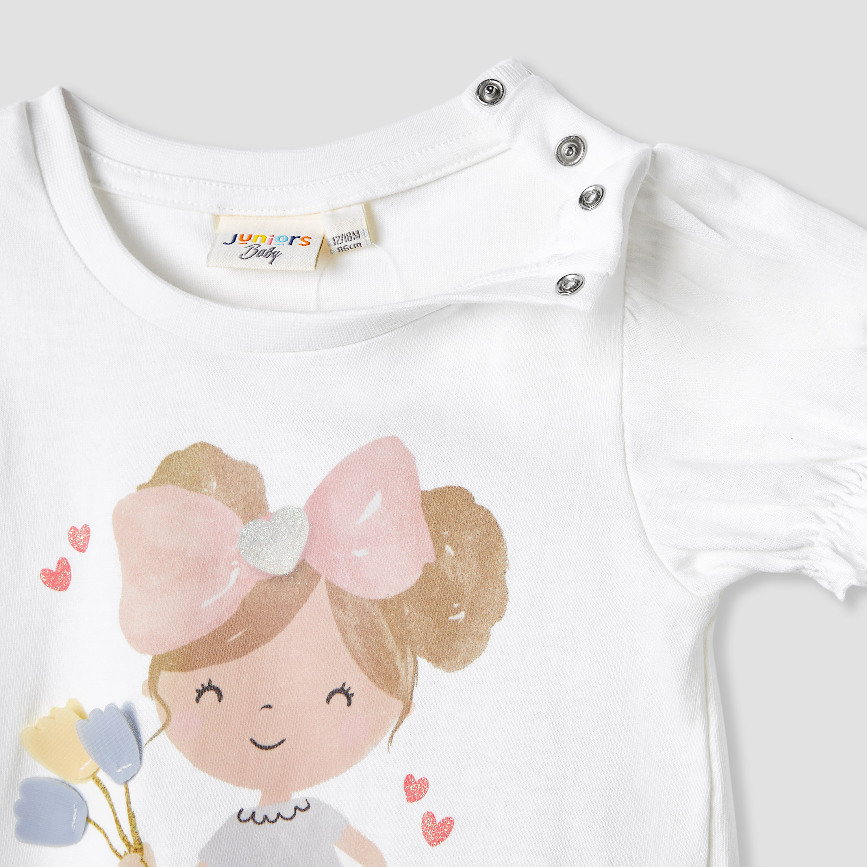 Juniors Printed T-shirt with Puff Sleeves-baby-girls-clothing-tshirts-image-3