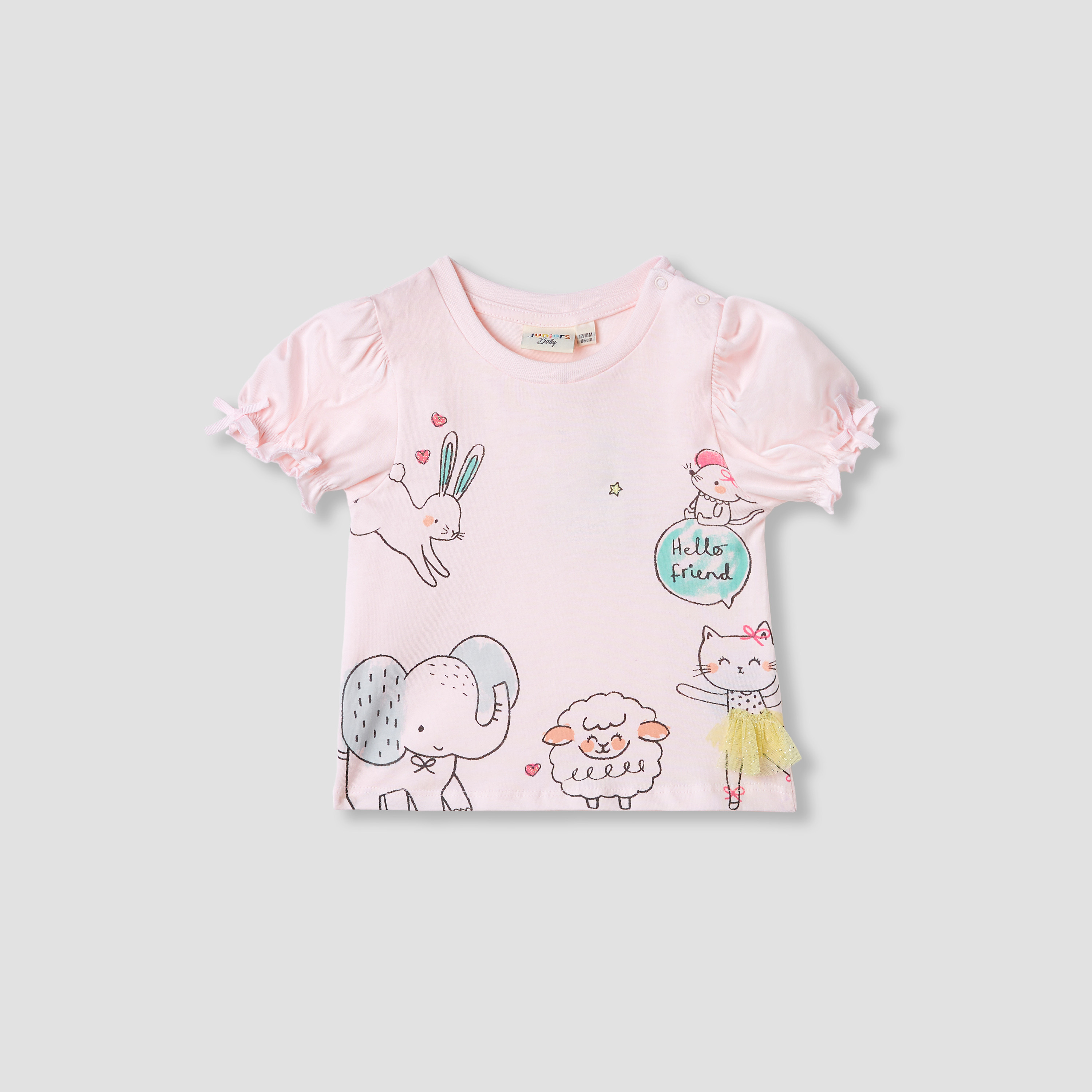 Juniors Printed T-shirt with Puff Sleeves-baby-girls-clothing-tshirts-image-1