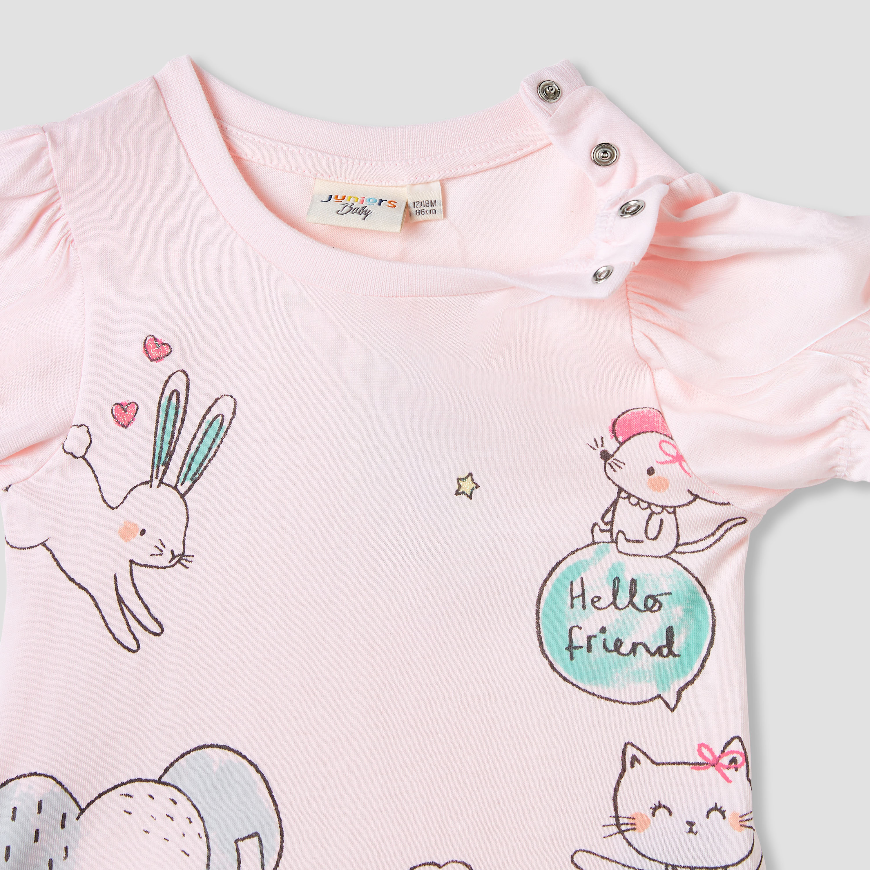 Juniors Printed T-shirt with Puff Sleeves-baby-girls-clothing-tshirts-image-4