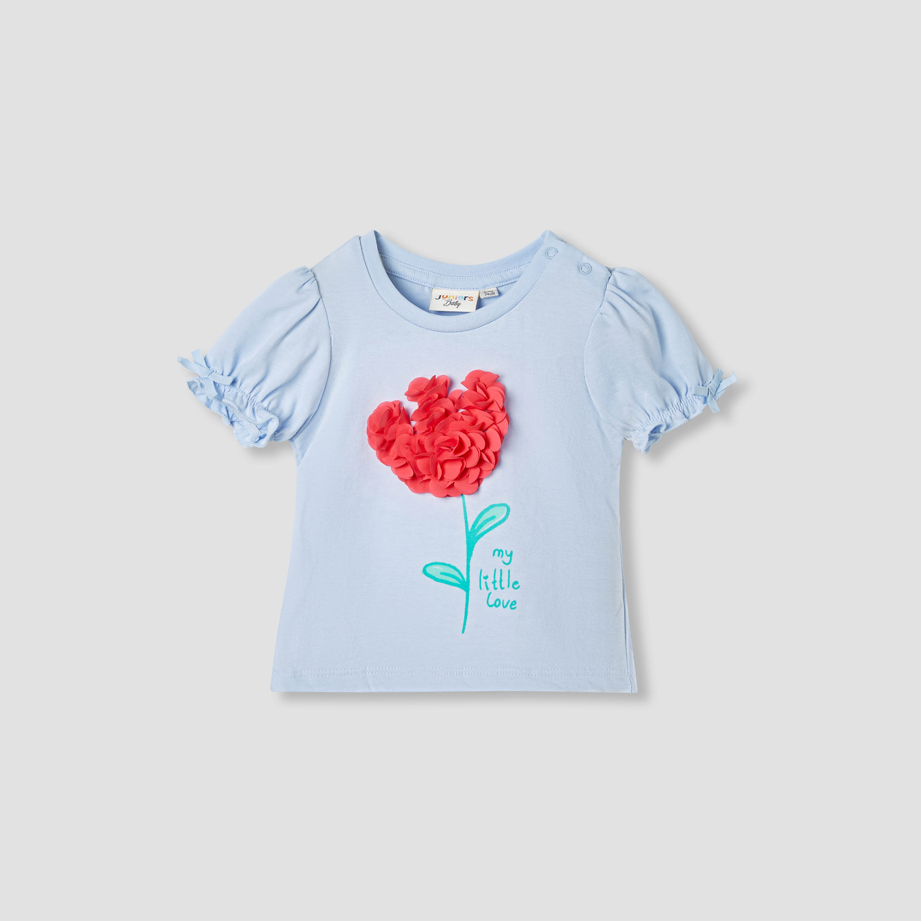 Juniors Floral Applique T-shirt with Puff Sleeves-baby-girls-clothing-tshirts-image-1