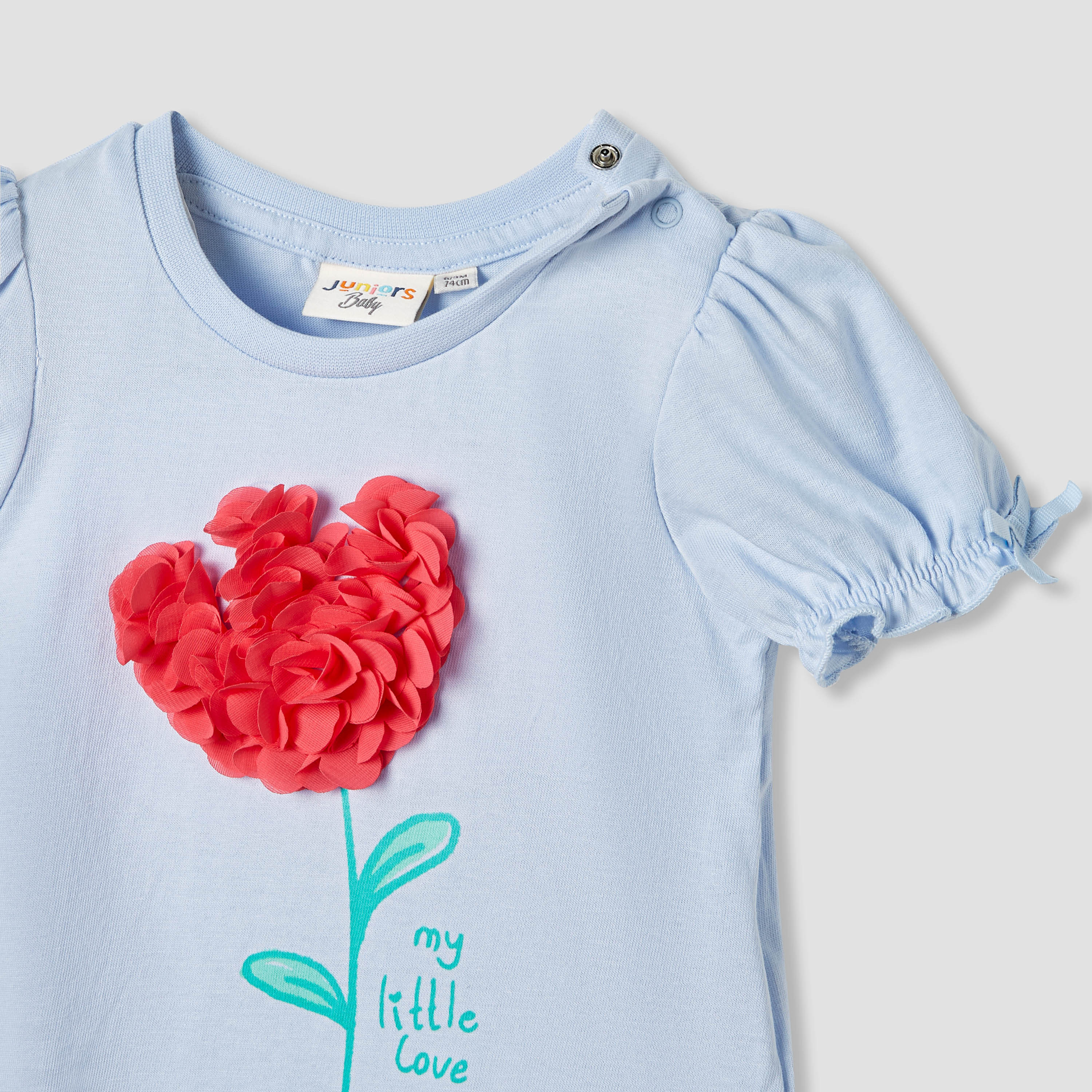 Juniors Floral Applique T-shirt with Puff Sleeves-baby-girls-clothing-tshirts-image-3
