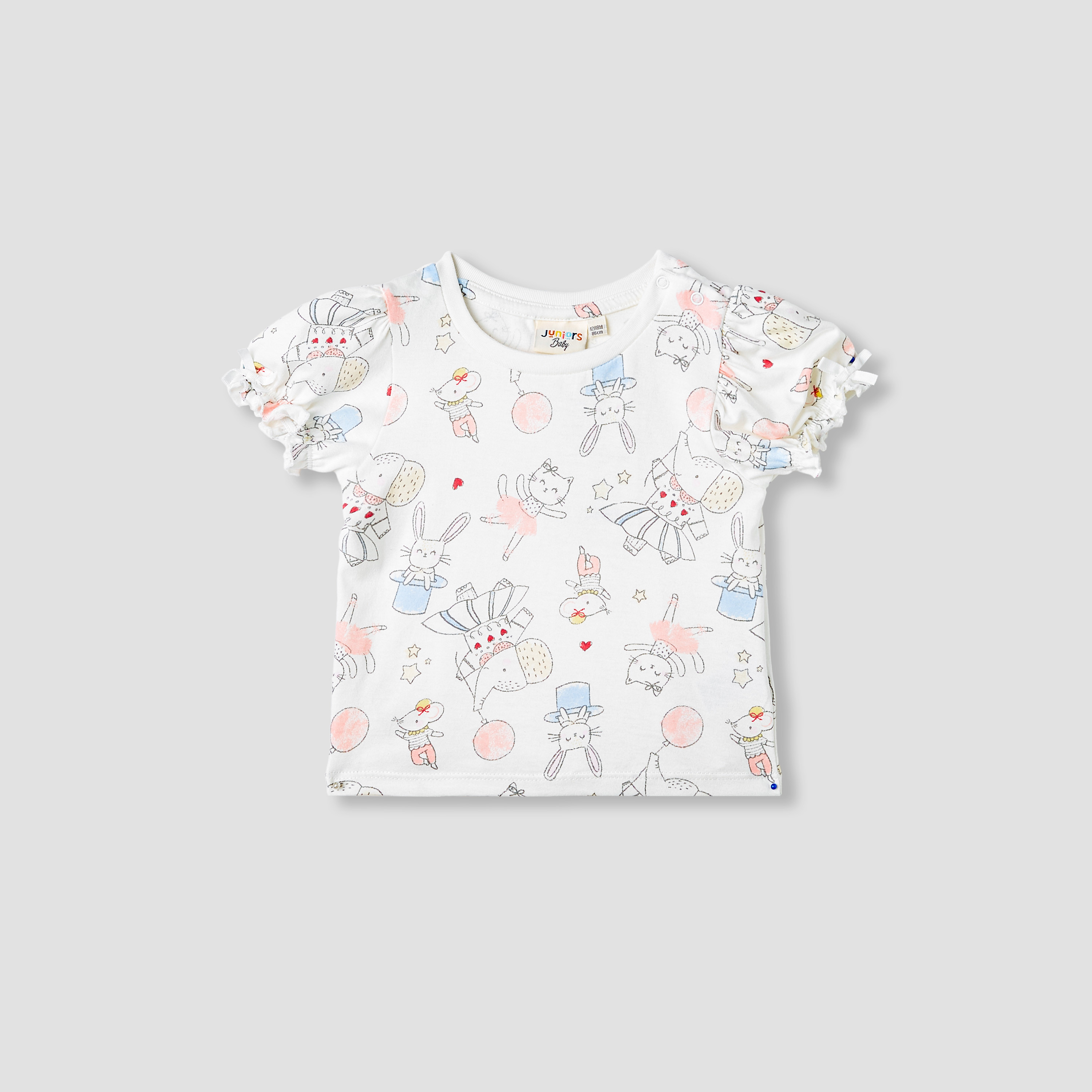 Juniors Printed T-shirt with Puff Sleeves-baby-girls-clothing-tshirts-image-1