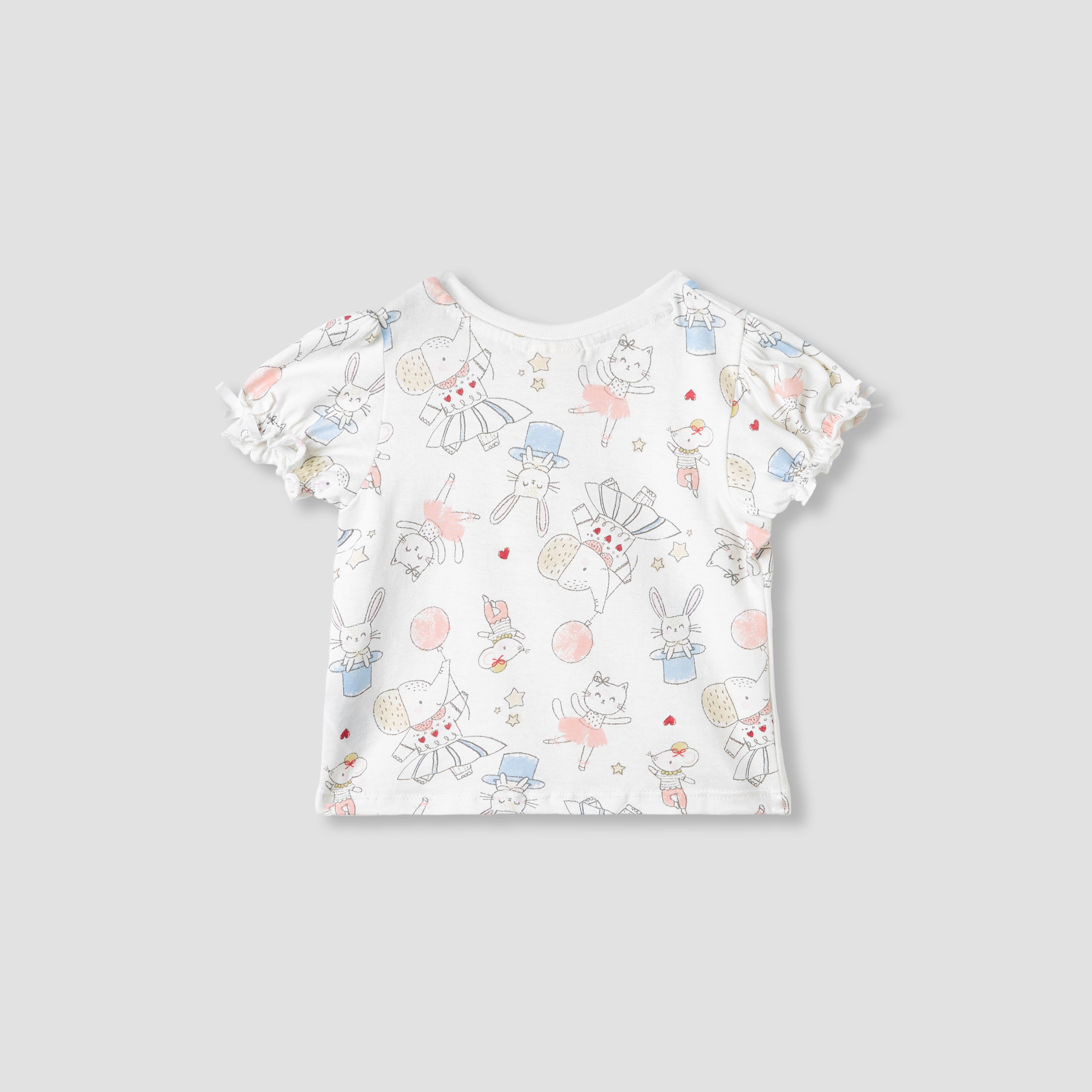 Juniors Printed T-shirt with Puff Sleeves-baby-girls-clothing-tshirts-image-2