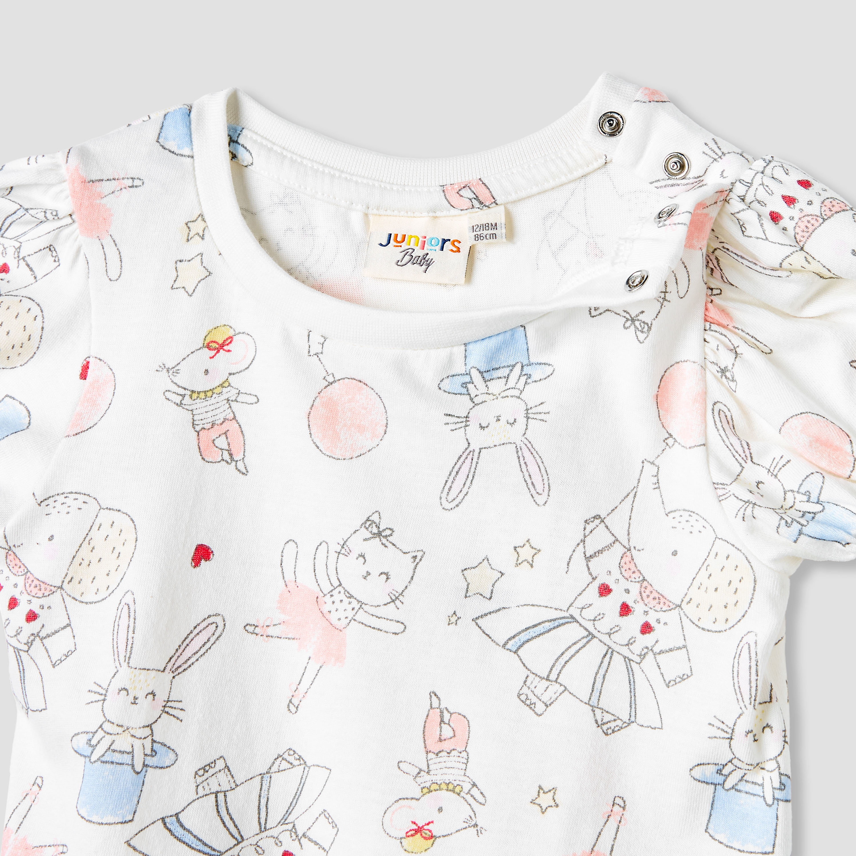 Juniors Printed T-shirt with Puff Sleeves-baby-girls-clothing-tshirts-image-3