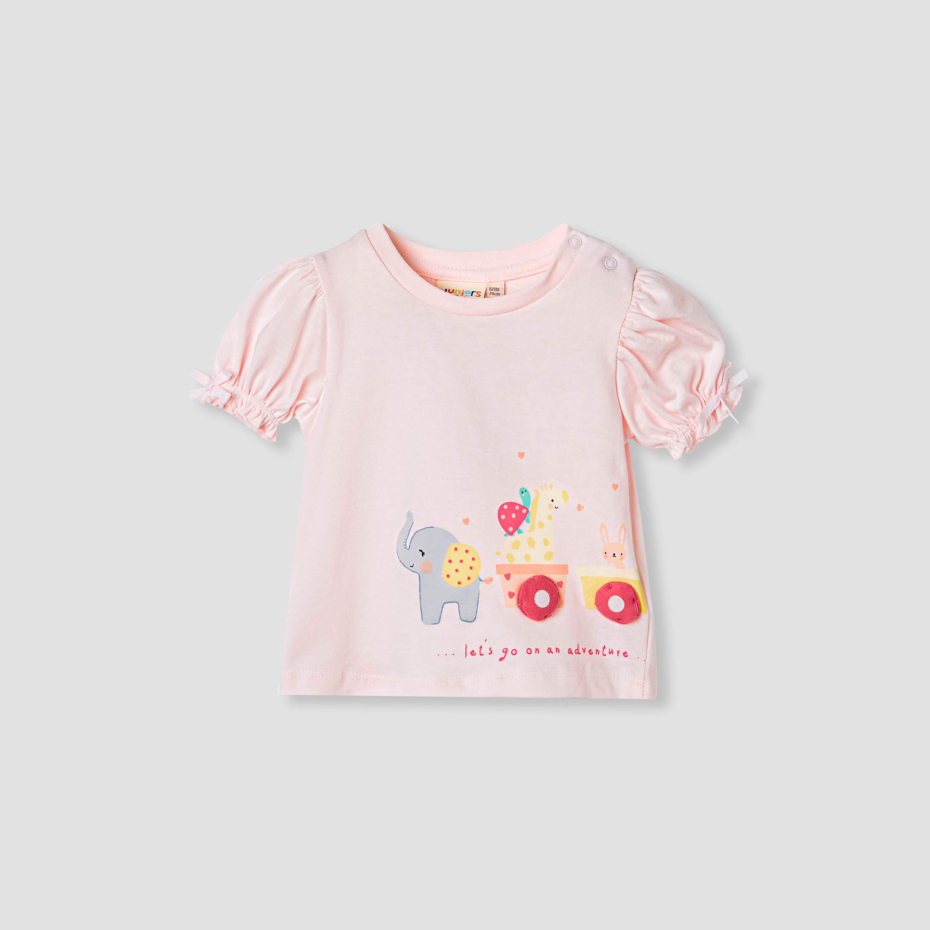 Juniors Printed T-shirt with Puff Sleeves-baby-girls-clothing-tshirts-image-1