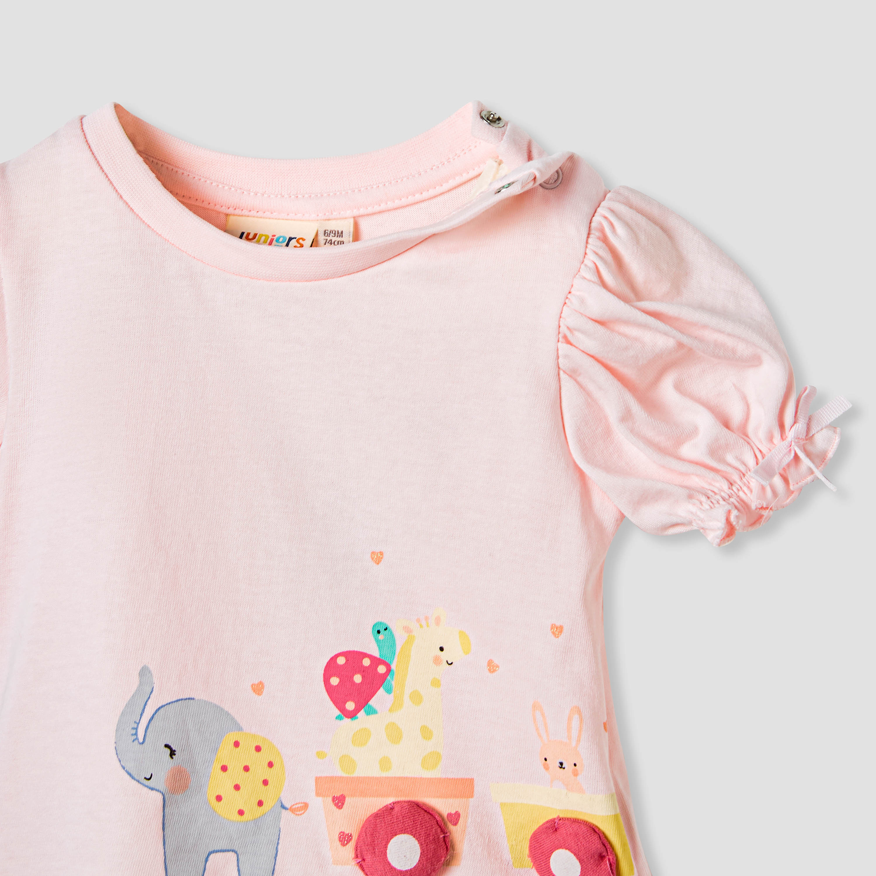Juniors Printed T-shirt with Puff Sleeves-baby-girls-clothing-tshirts-image-3