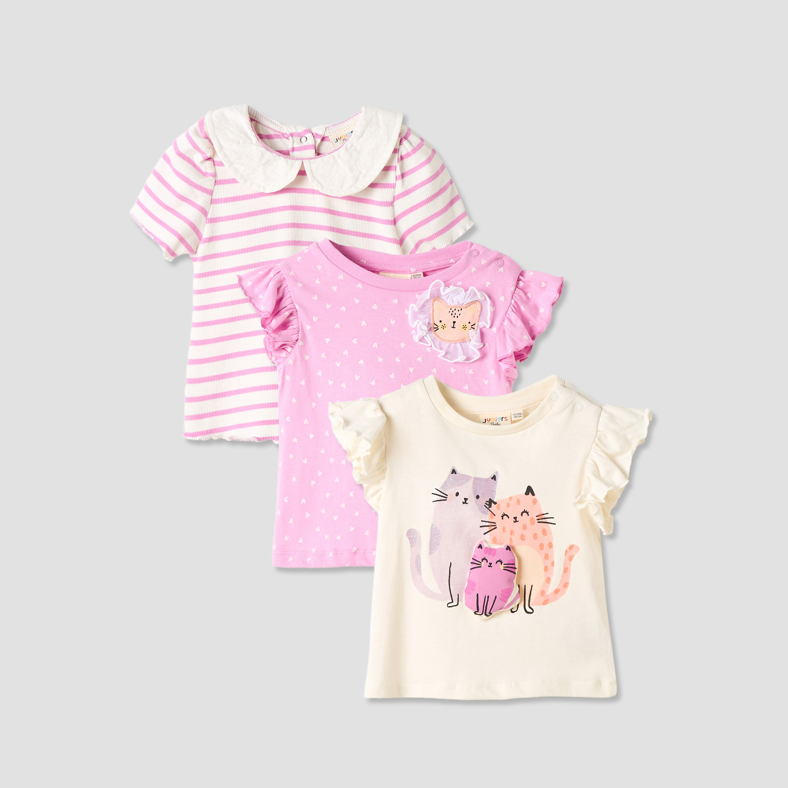 Set of 3 Juniors Round Neck Sleeveless T-shirts with Print-baby-girls-clothing-tshirts-image-1