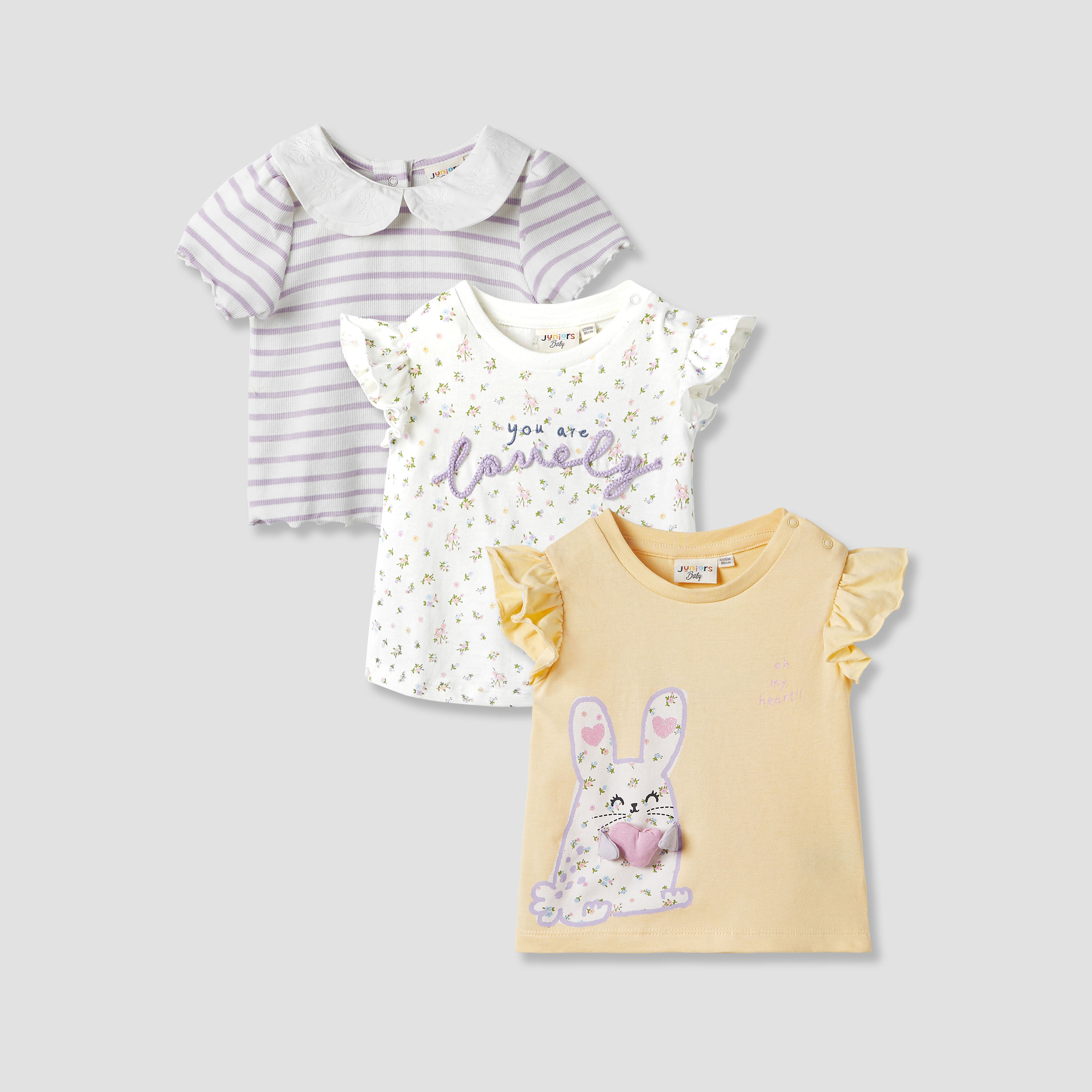 Juniors Girls' Crew Neck Printed T-shirt - Set of 3-baby-girls-clothing-tshirts-image-1