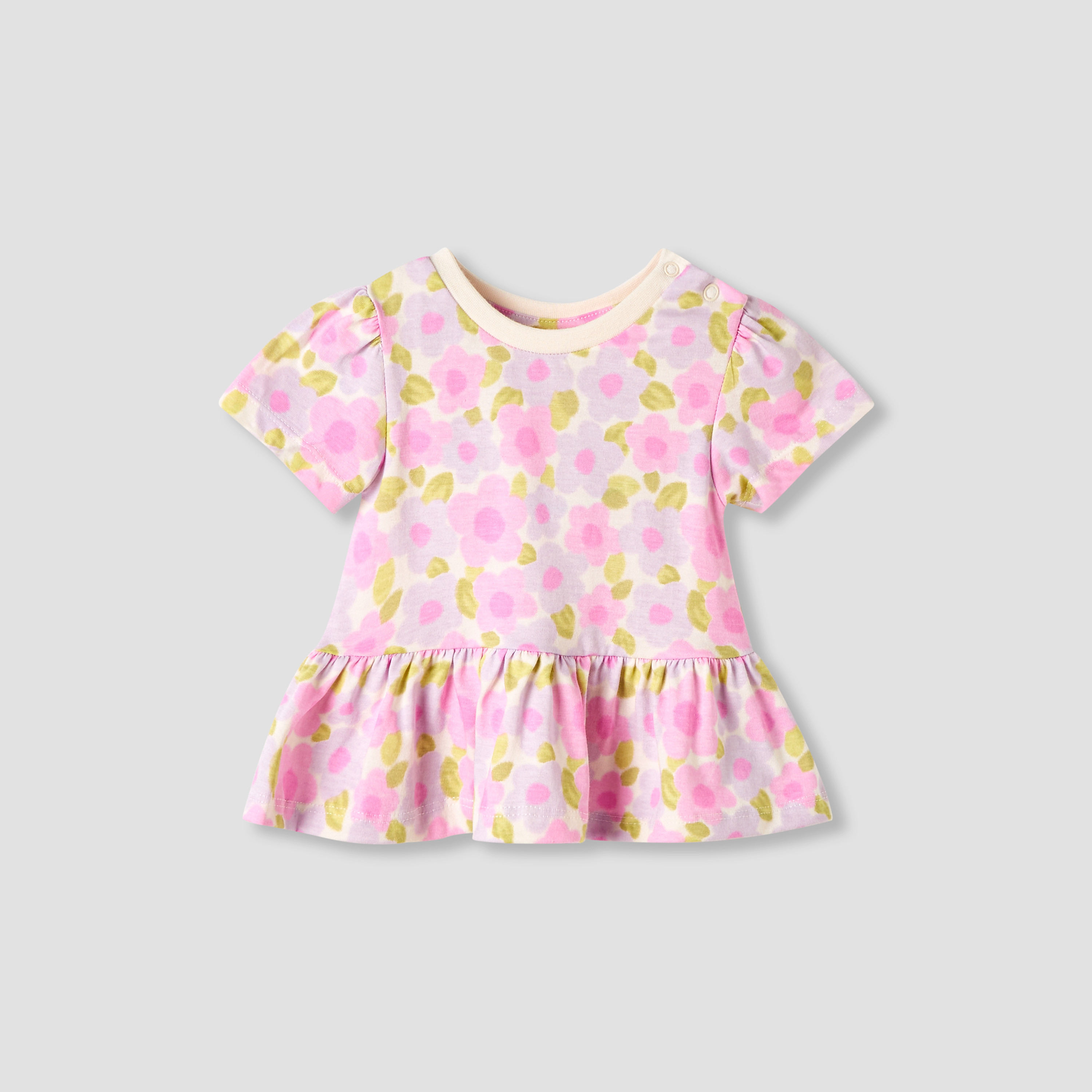 Set of 2 Juniors Round Neck Short Sleeve T-shirts with Floral Print-baby-girls-clothing-tshirts-image-2