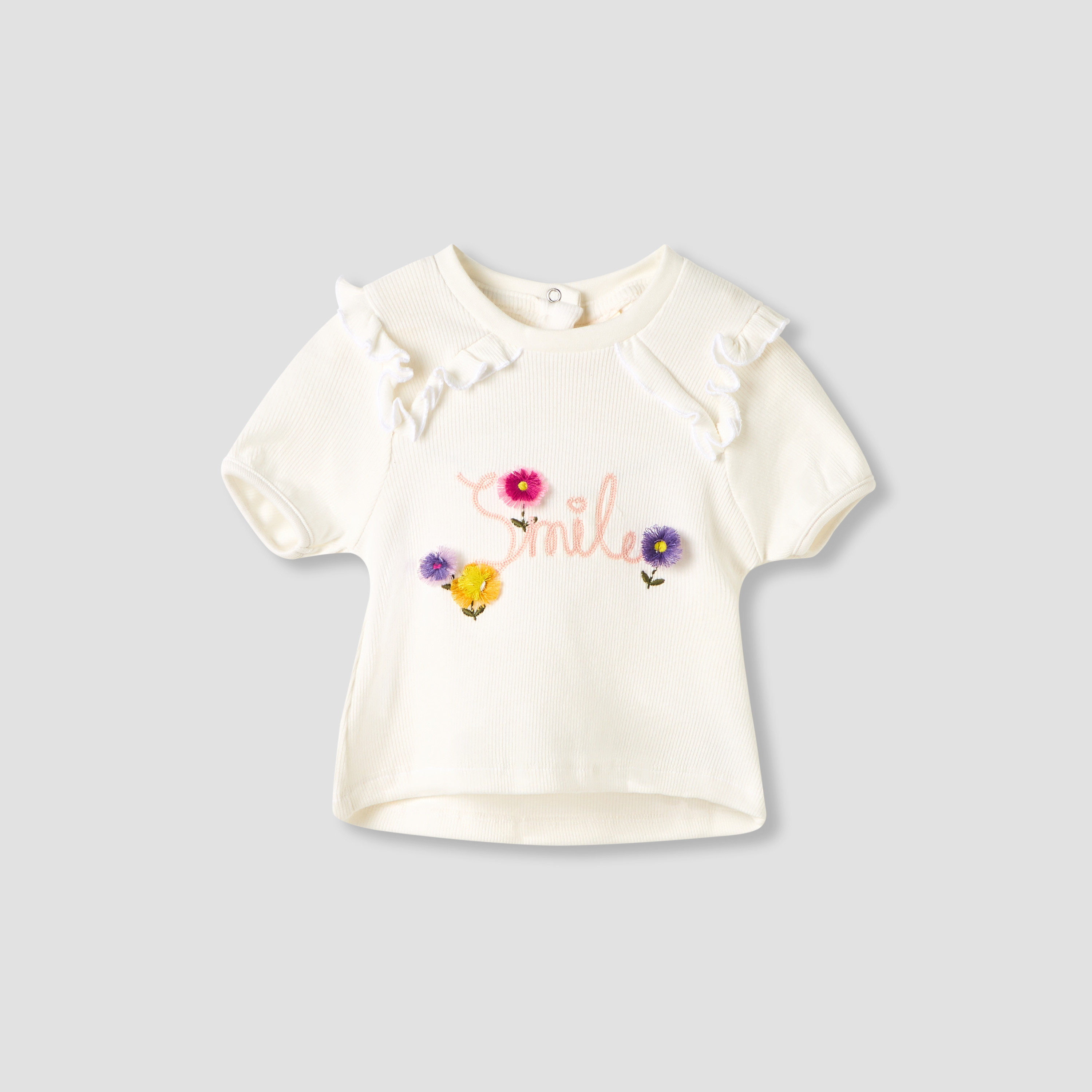 Set of 2 Juniors Round Neck Short Sleeve T-shirts with Floral Print-baby-girls-clothing-tshirts-image-3