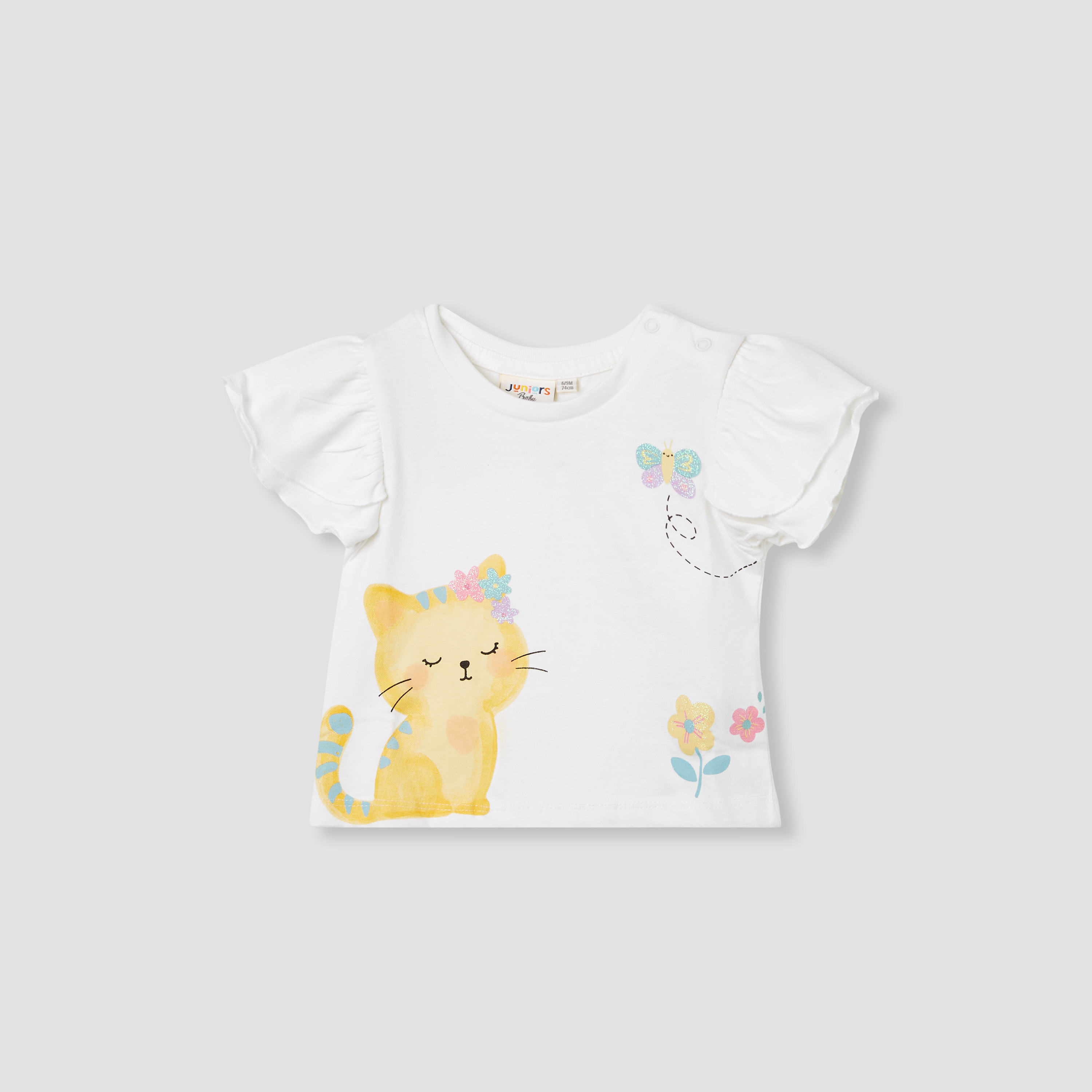 طقم تيشيرت بأكمام واسعة وطبعات قطة من جونيورز - قطعتين-baby-girls-clothing-tshirts-image-4