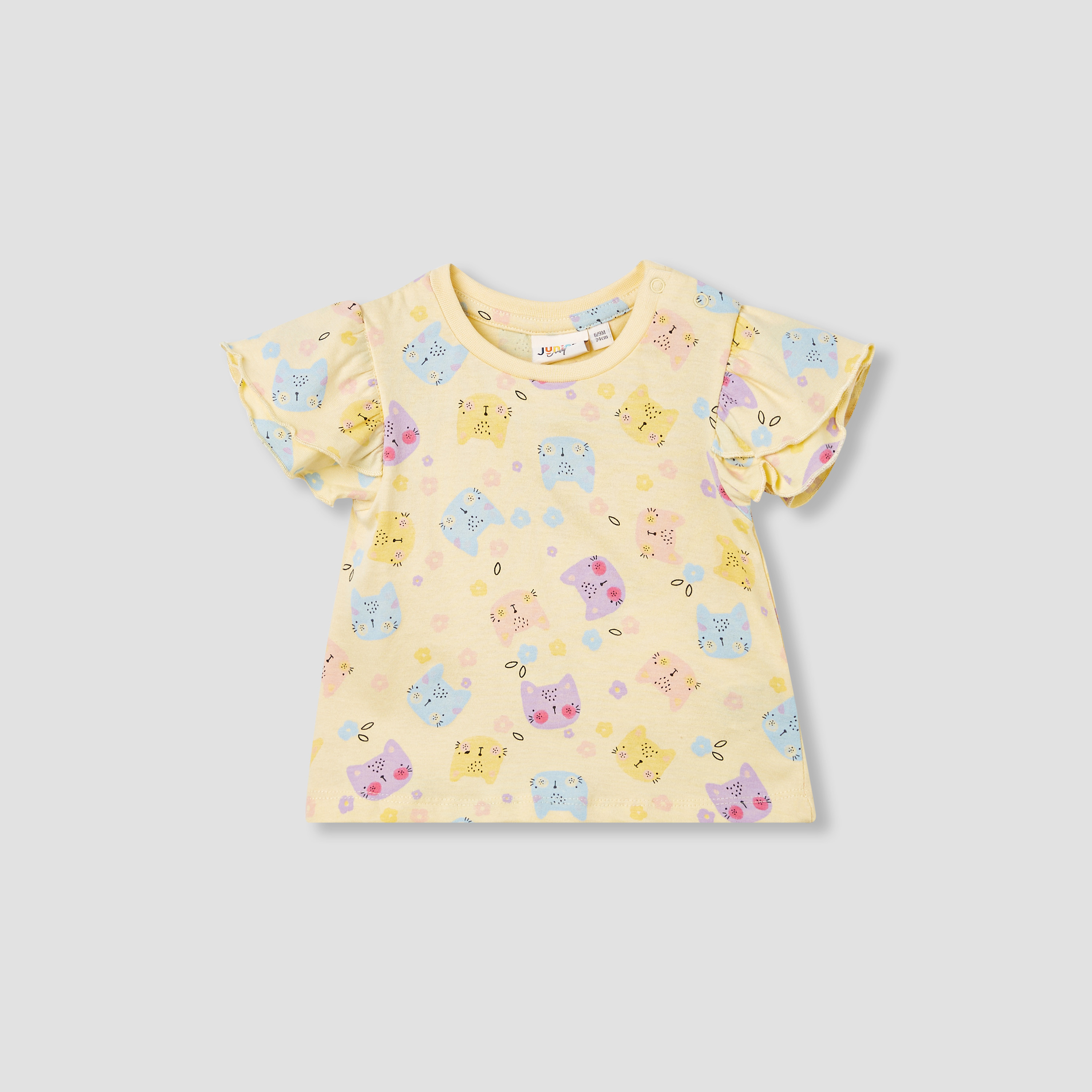 طقم تيشيرت بأكمام واسعة وطبعات قطة من جونيورز - قطعتين-baby-girls-clothing-tshirts-image-3