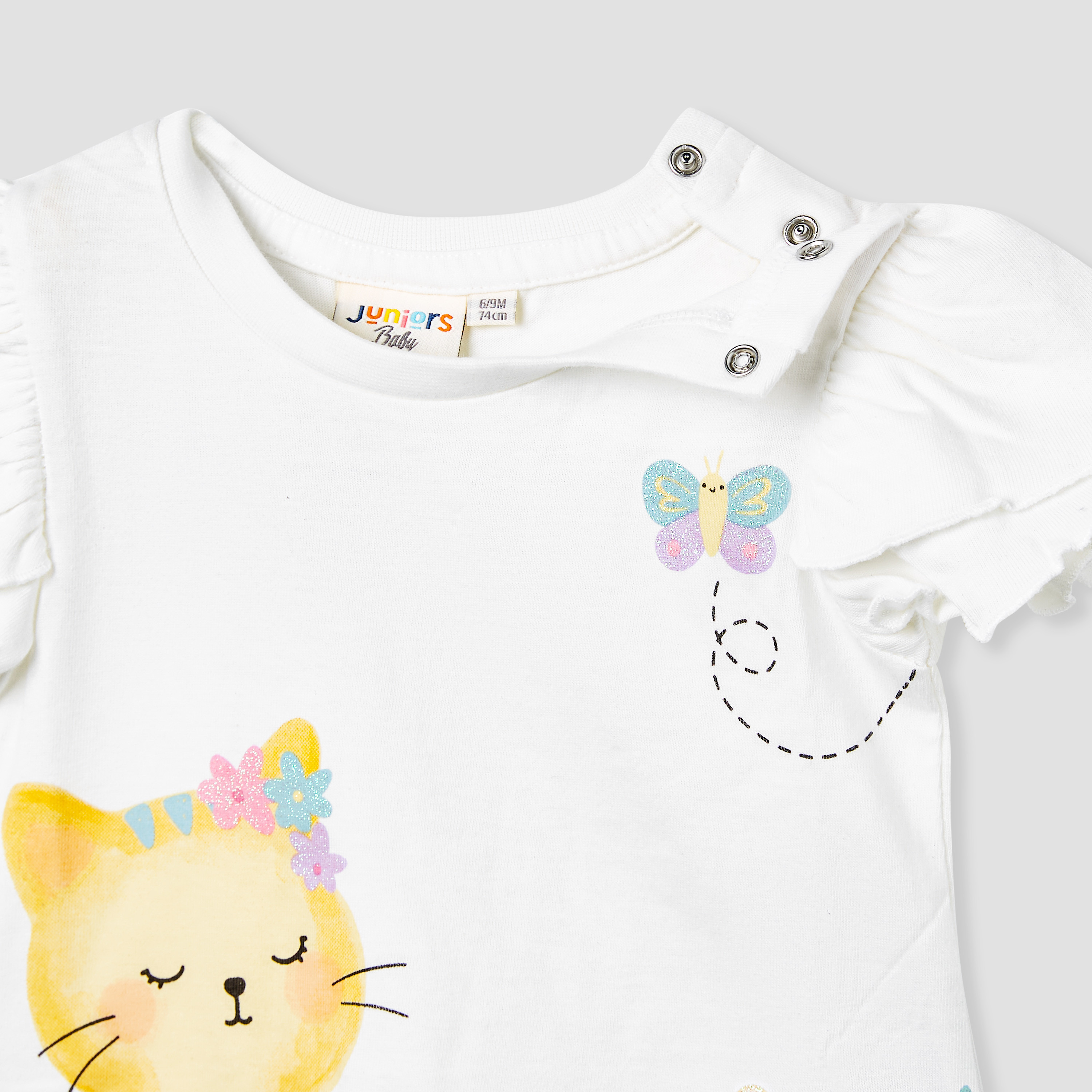طقم تيشيرت بأكمام واسعة وطبعات قطة من جونيورز - قطعتين-baby-girls-clothing-tshirts-image-2
