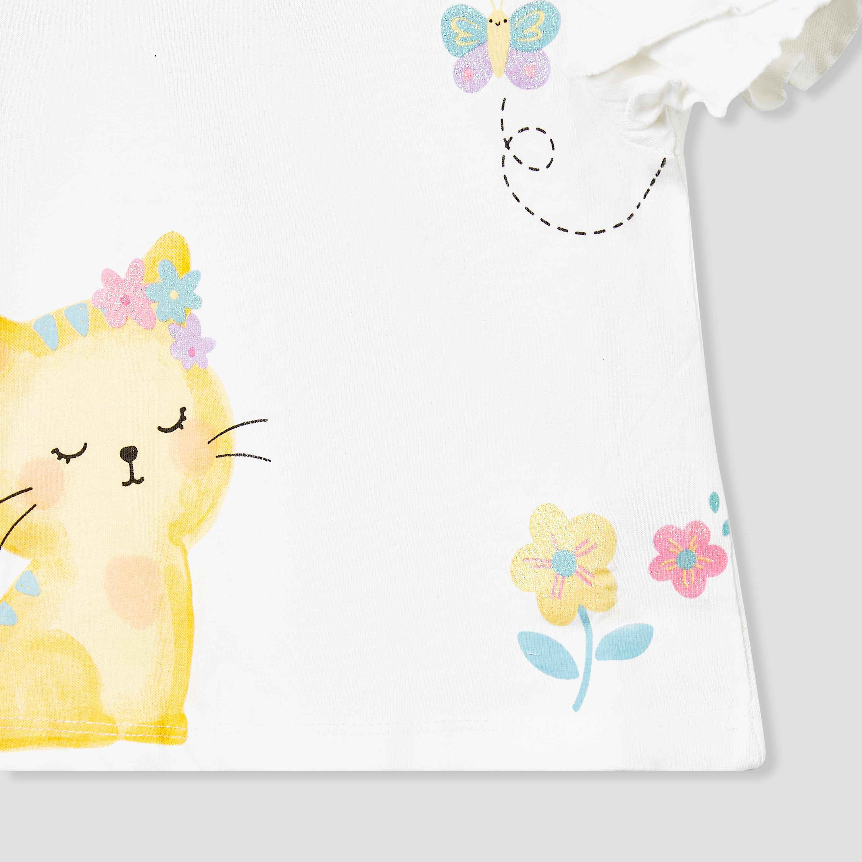 طقم تيشيرت بأكمام واسعة وطبعات قطة من جونيورز - قطعتين-baby-girls-clothing-tshirts-image-1