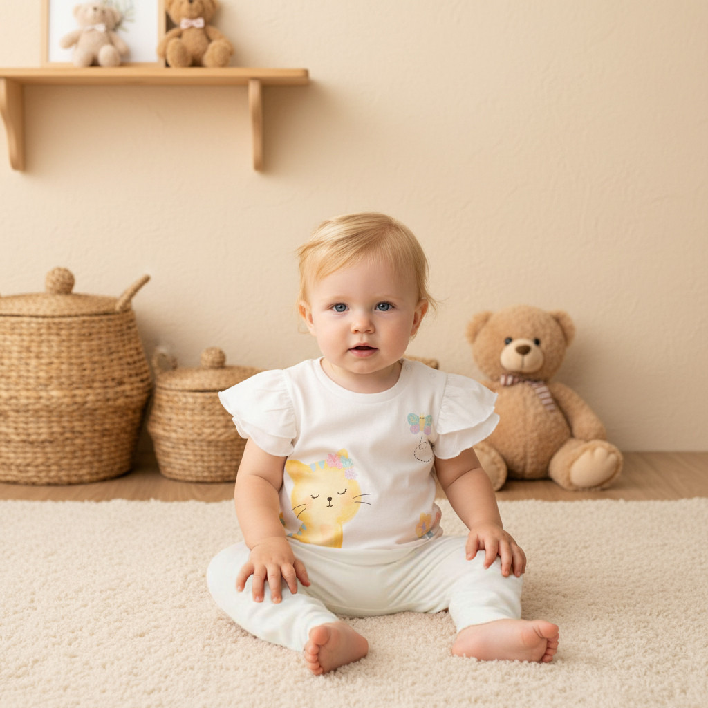 Juniors Cat Print T-shirt with Flutter Sleeves - Set of 2-baby-girls-clothing-tshirts-image-6