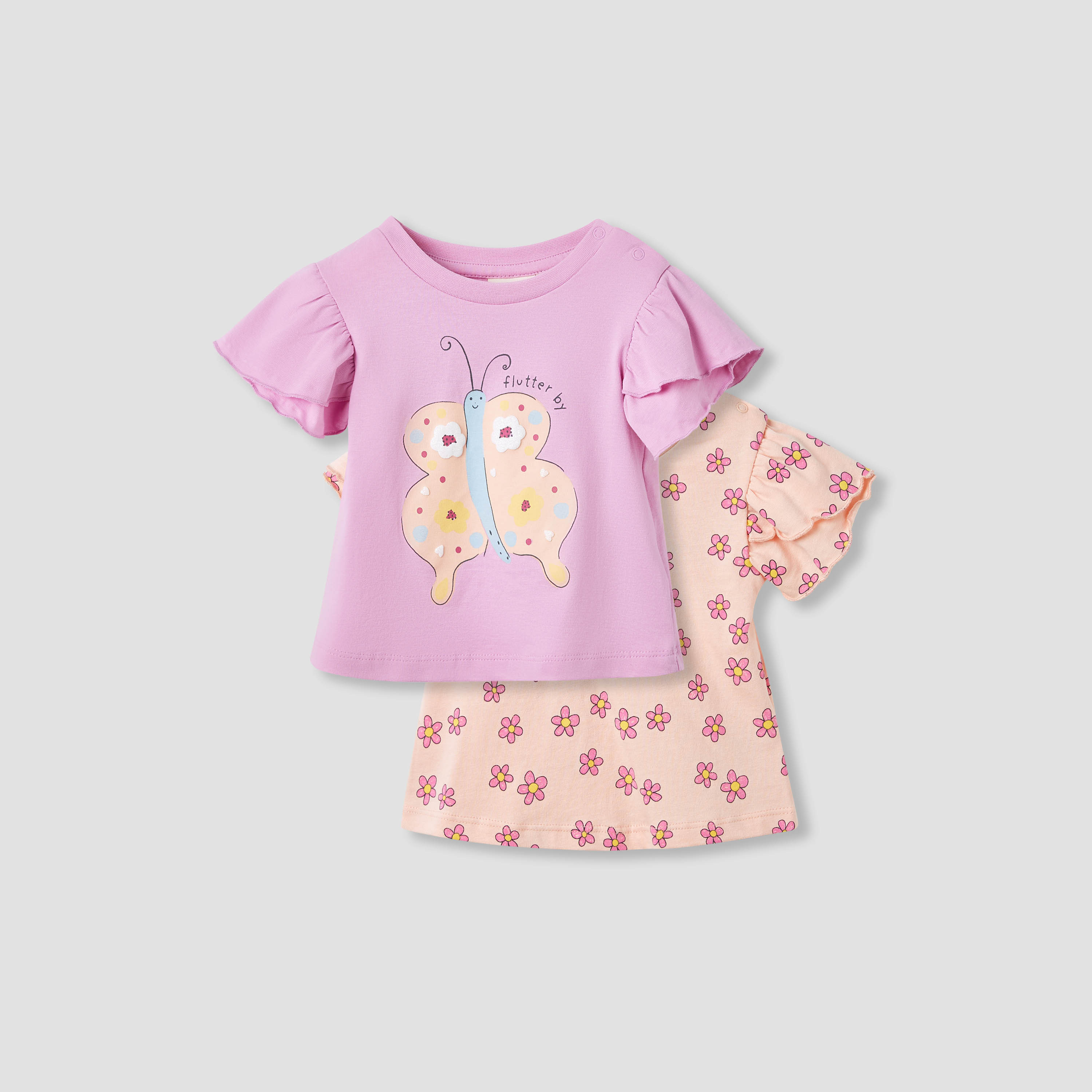 Juniors Printed Top with Ruffle Sleeves - Set of 2-baby-girls-clothing-tshirts-image-1