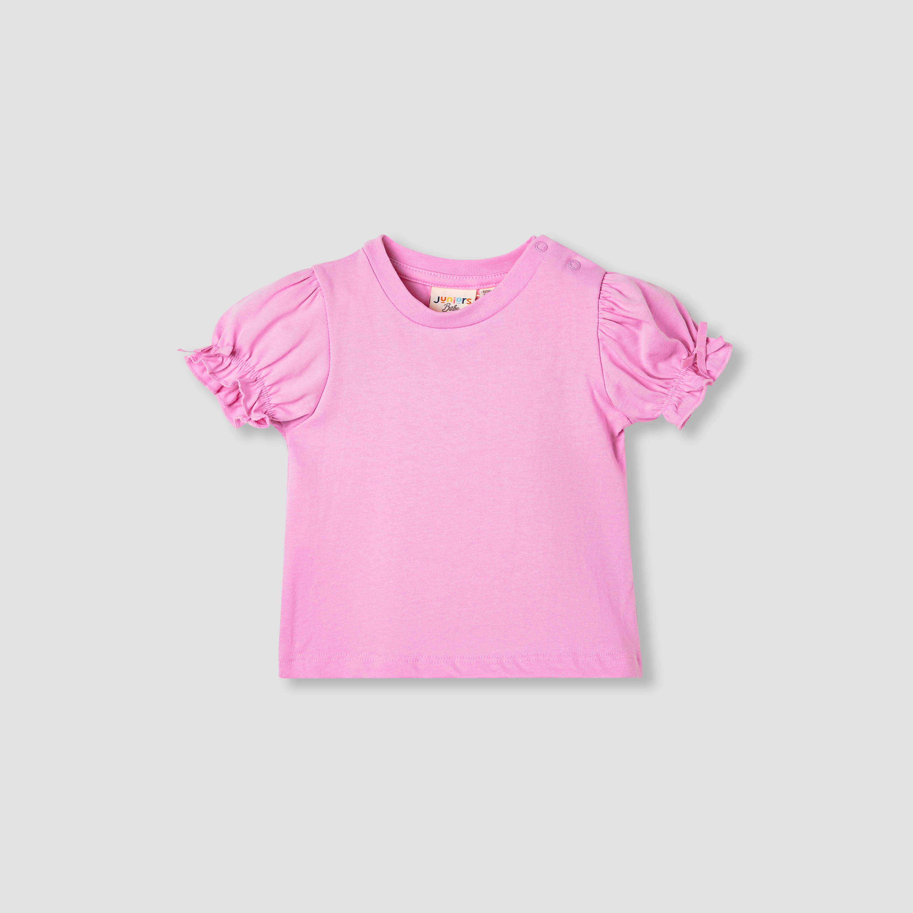 Juniors Solid T-shirt with Puff Sleeves-baby-girls-clothing-tshirts-image-1