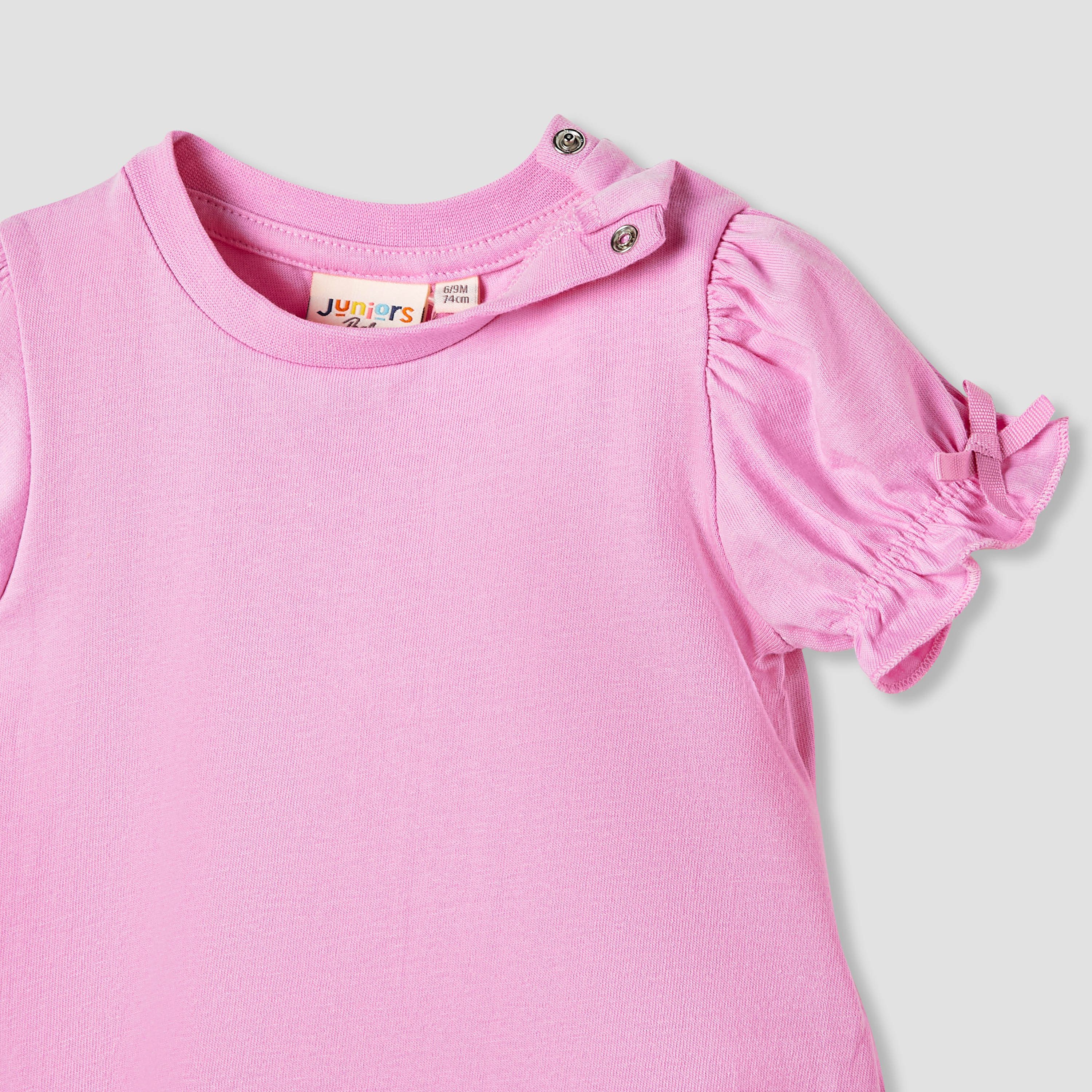 Juniors Solid T-shirt with Puff Sleeves-baby-girls-clothing-tshirts-image-3