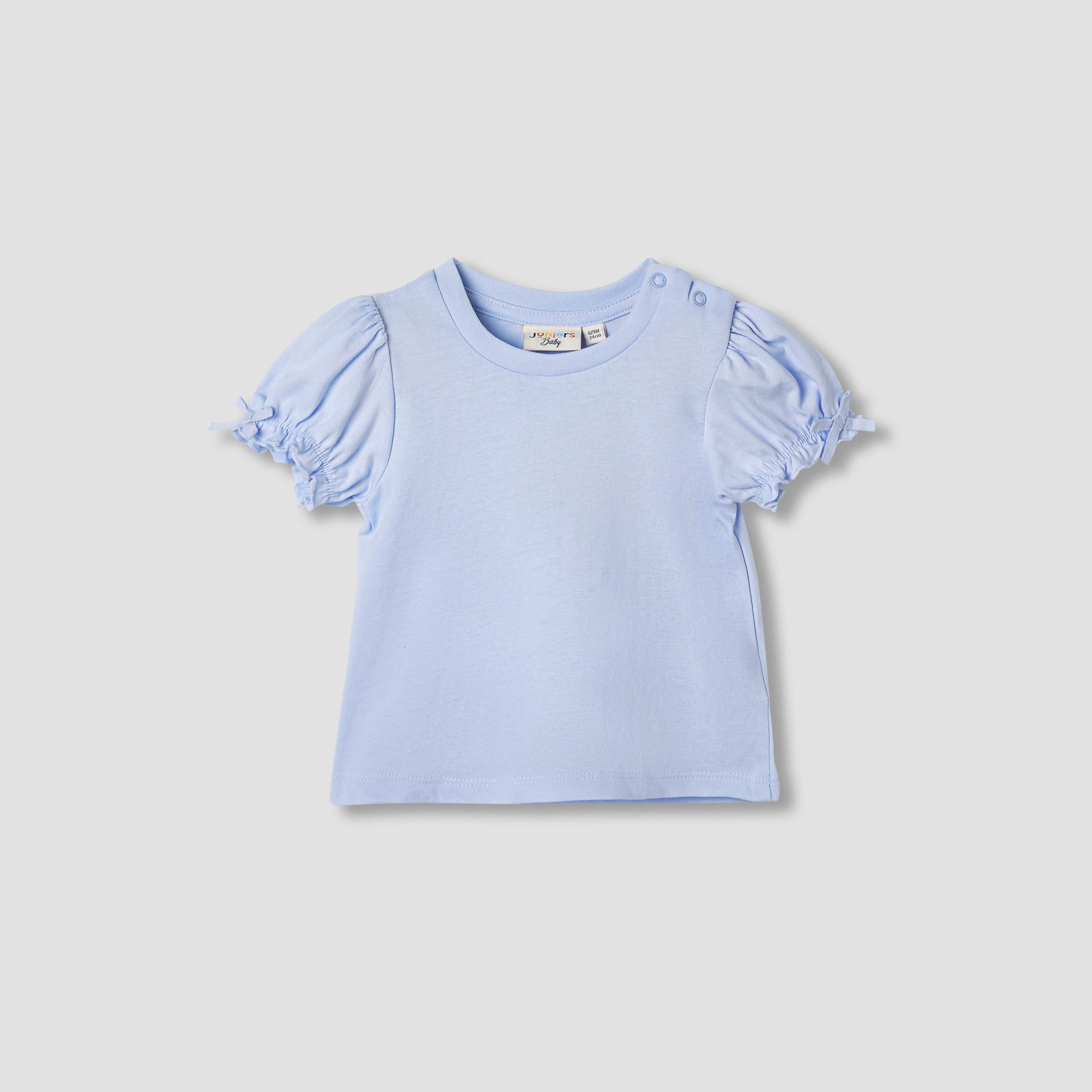 Juniors Solid T-shirt with Puff Sleeves-baby-girls-clothing-tshirts-image-1