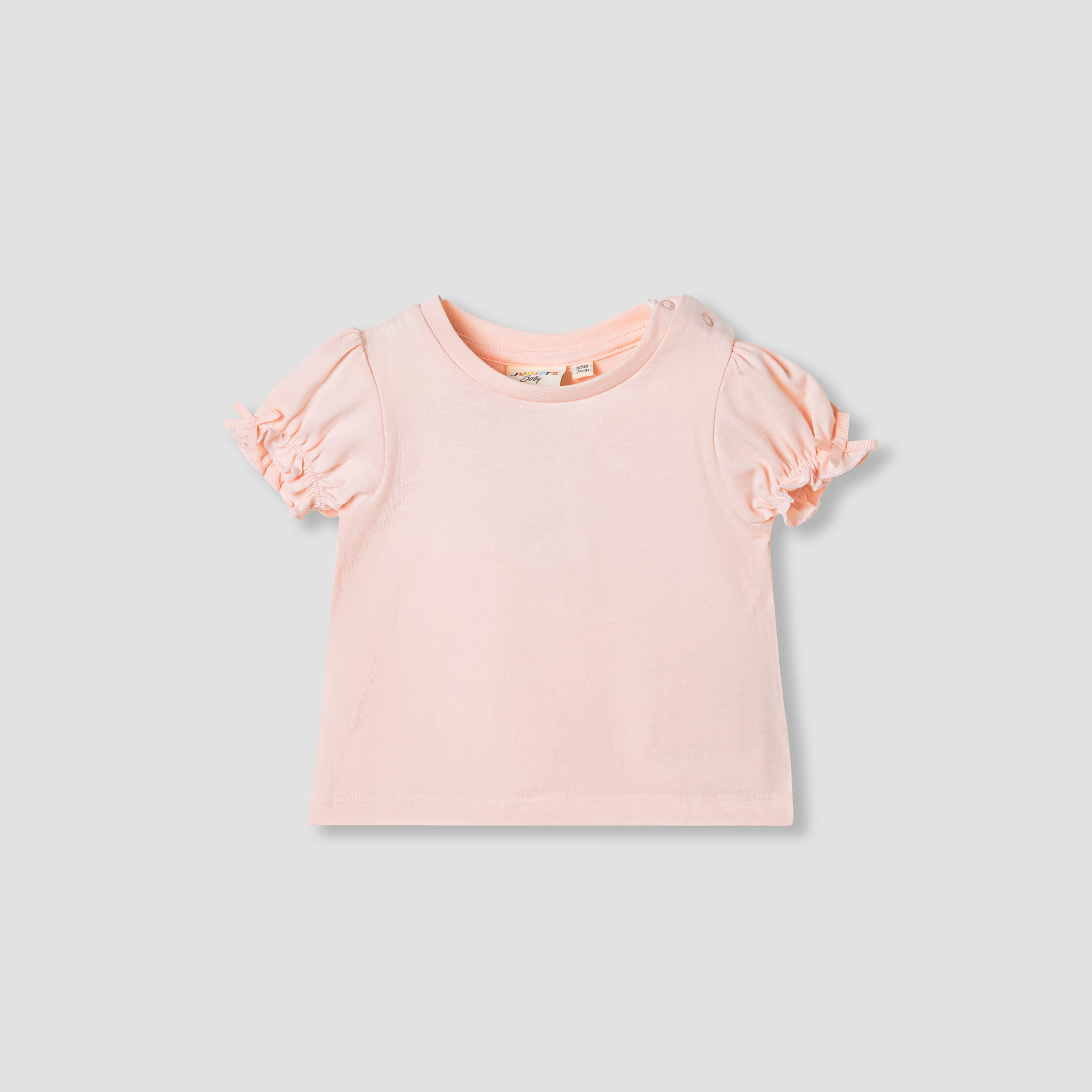 Juniors Solid T-shirt with Puff Sleeves-baby-girls-clothing-tshirts-image-1