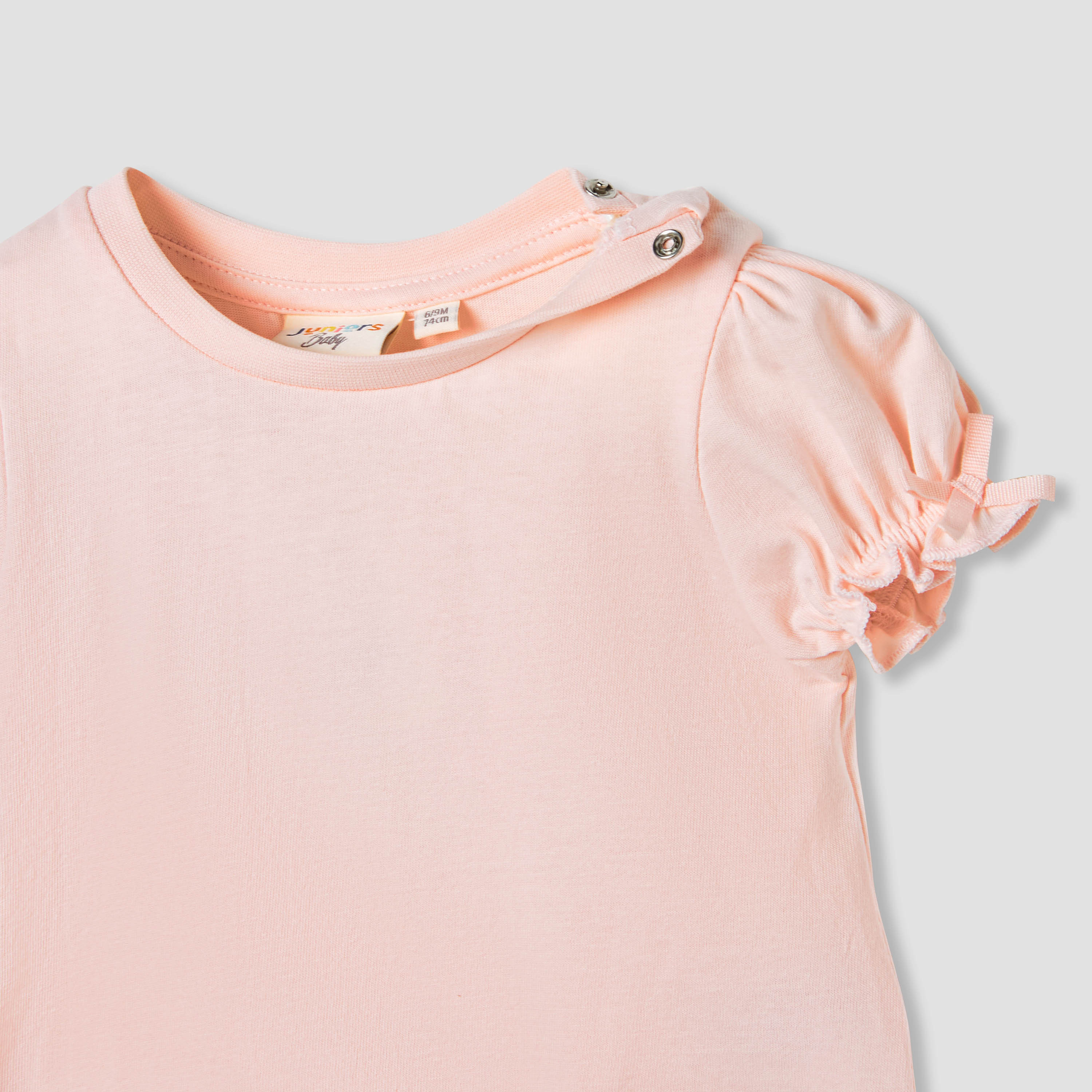 Juniors Solid T-shirt with Puff Sleeves-baby-girls-clothing-tshirts-image-3
