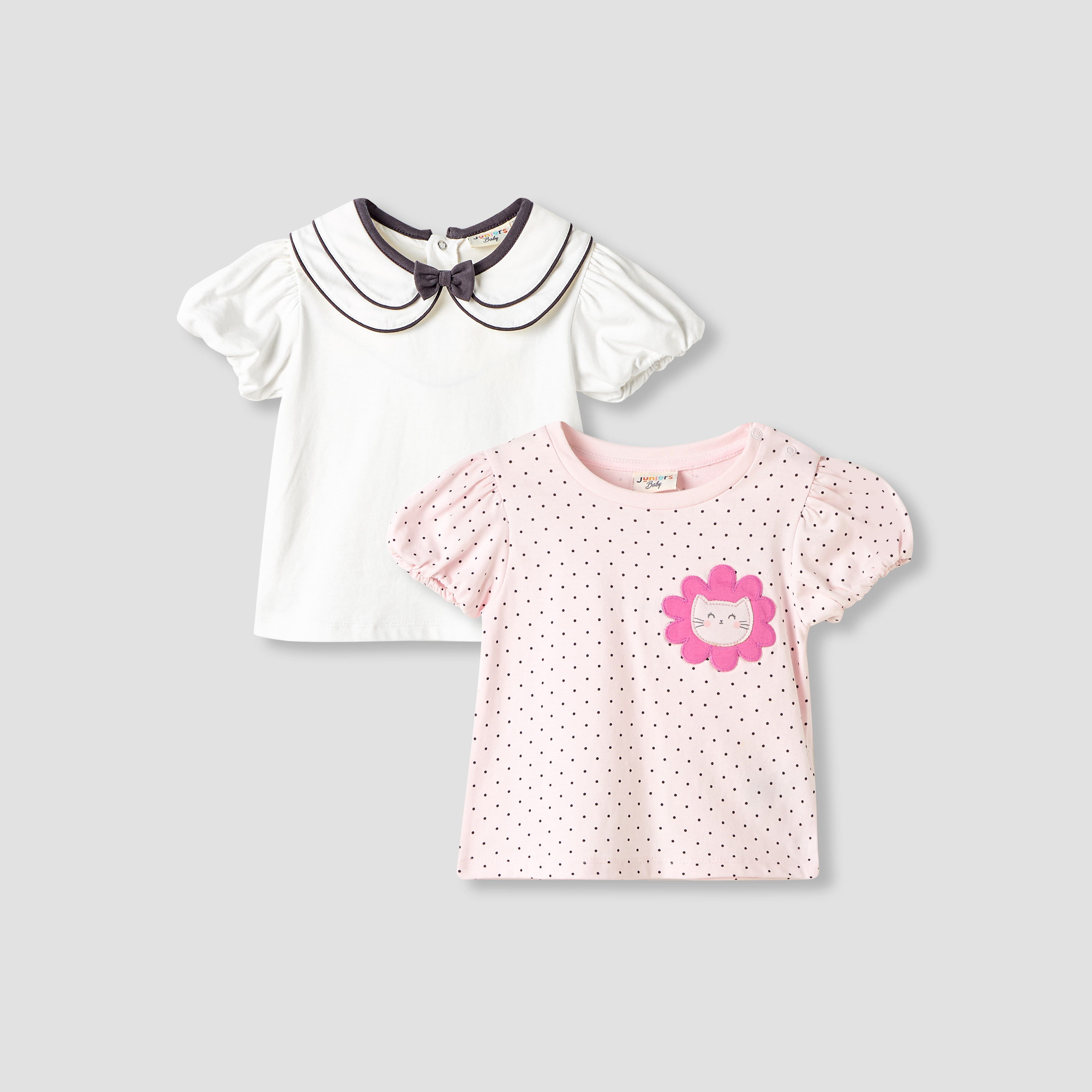 Set of 2 Round Neck Short Sleeve T-shirts with Applique Accent-baby-girls-clothing-tshirts-image-1