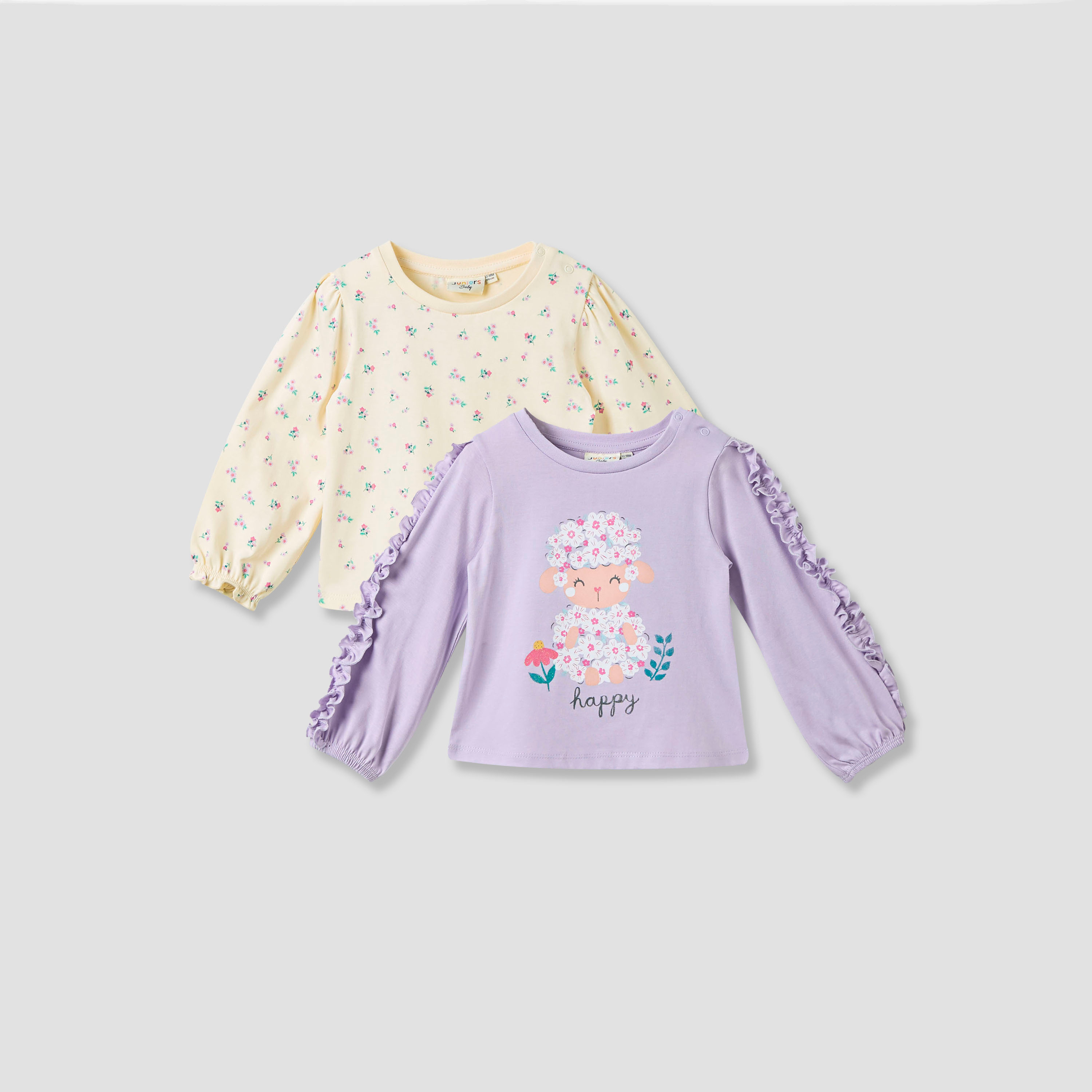 Juniors Printed T-shirt with Long Sleeves - Set of 2-baby-girls-clothing-tshirts-image-1