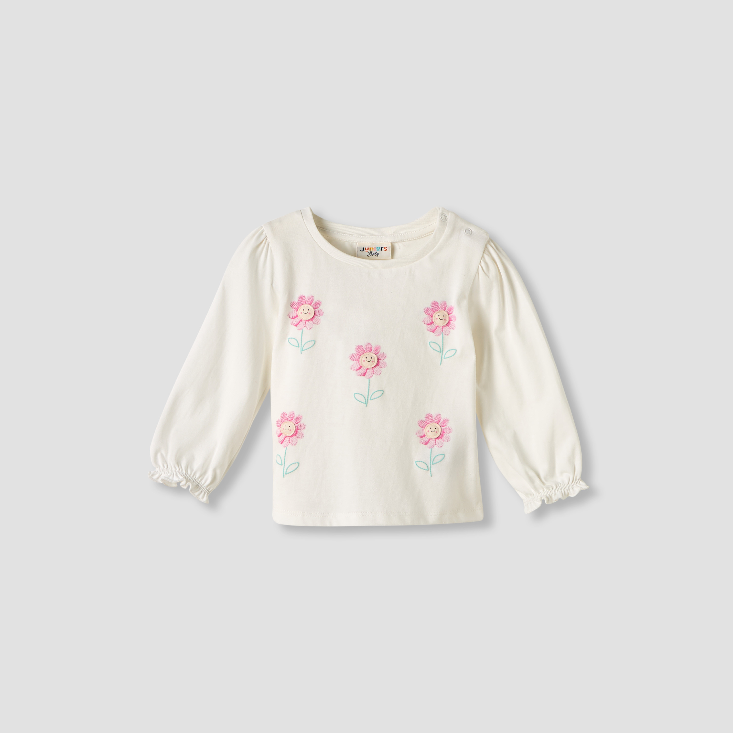 Set of 2 Juniors Round Neck Long Sleeve T-shirts with Floral Print-baby-girls-clothing-tshirts-image-3