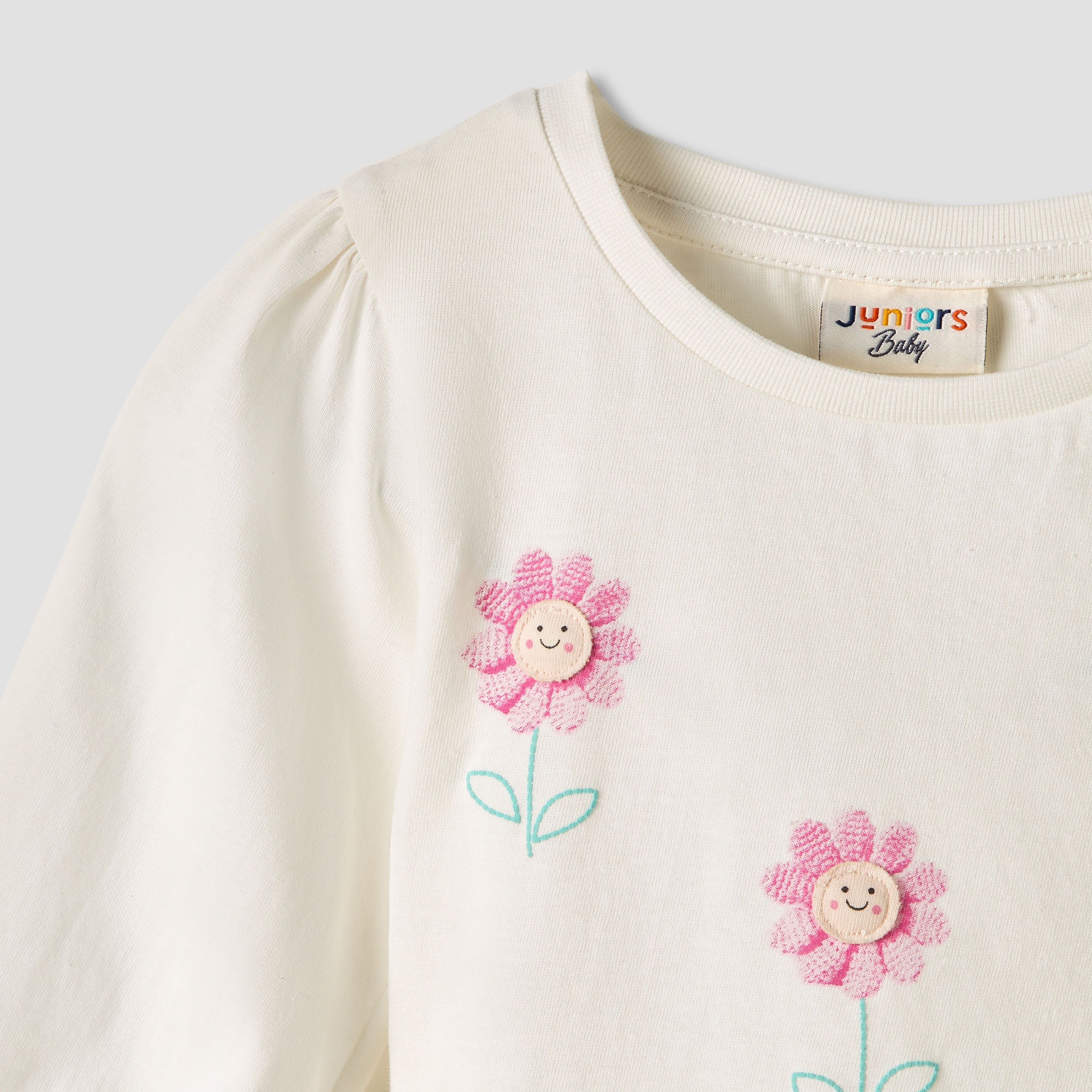 Set of 2 Juniors Round Neck Long Sleeve T-shirts with Floral Print-baby-girls-clothing-tshirts-image-4