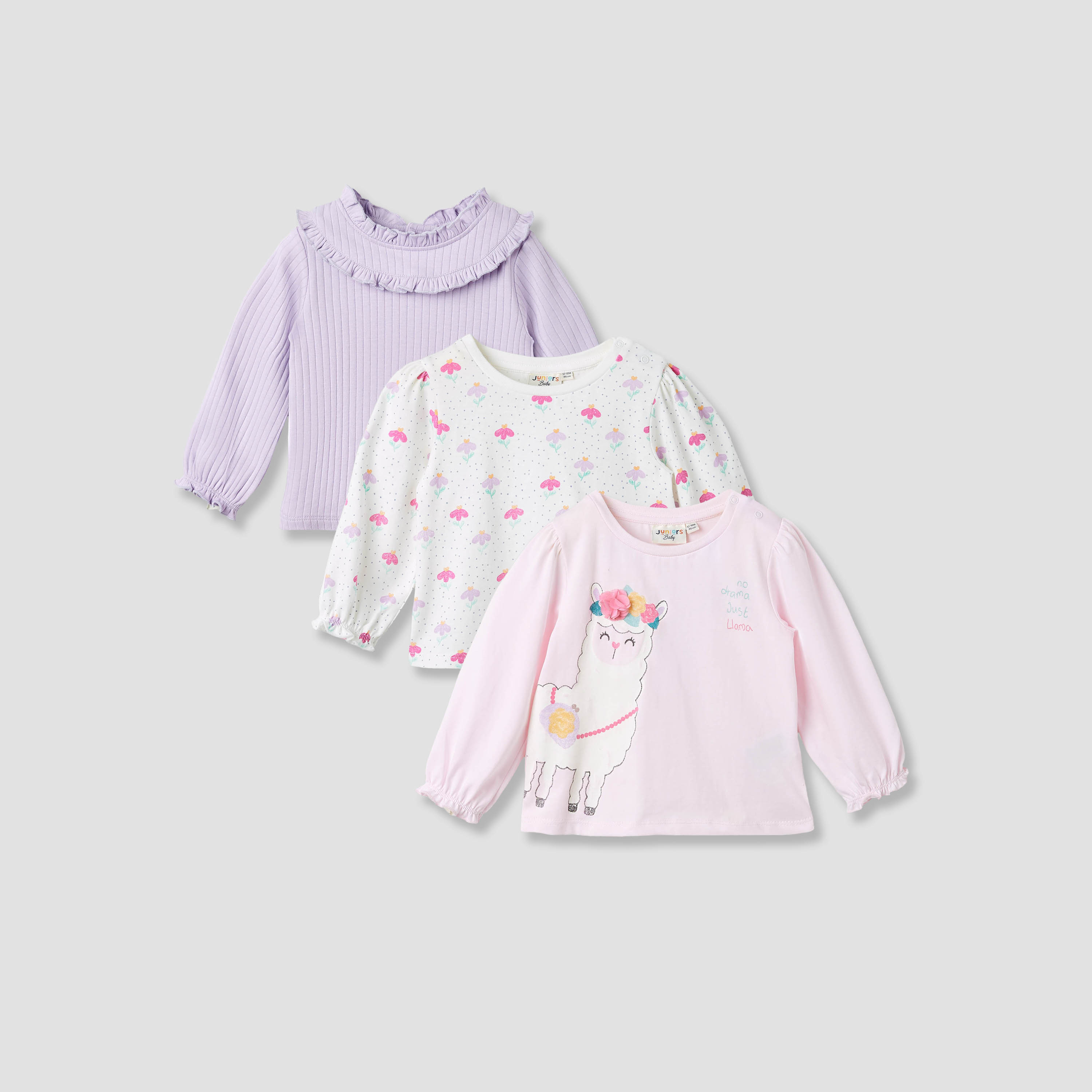 Juniors Printed Tops with Long Sleeves - Set of 3-baby-girls-clothing-tshirts-image-1